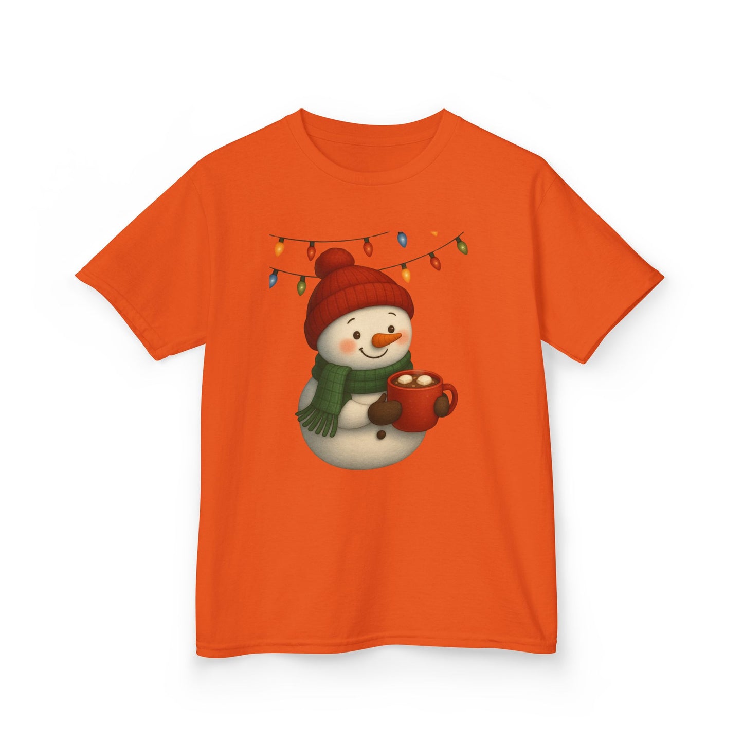 Snowman Dino Hot Chocolate Kids Christmas Tee