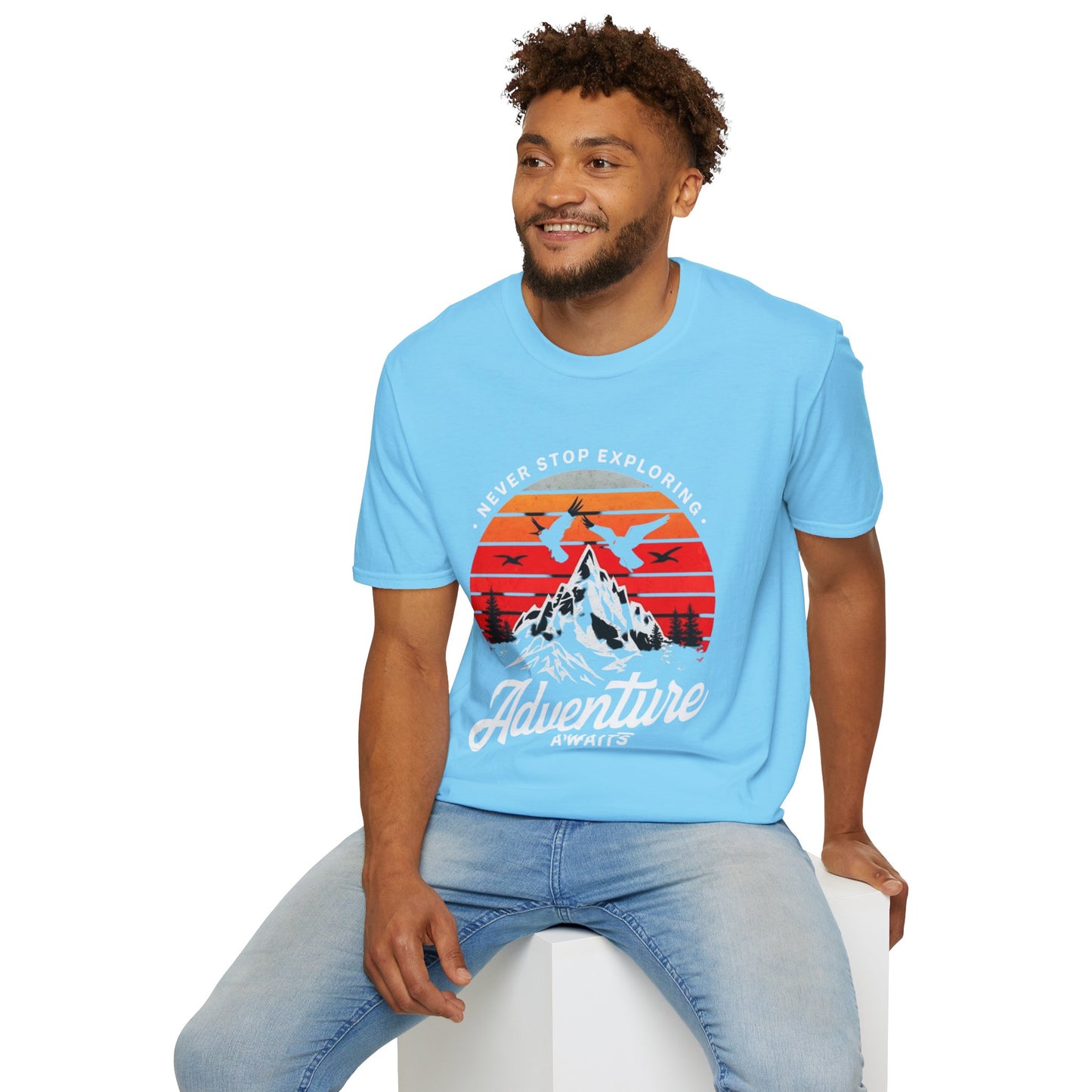 Adventure Awaits T-Shirt | Unisex Softstyle Tee | Perfect for Travel Lovers, Outdoor Adventures, Camping, Nature Gifts, Explore