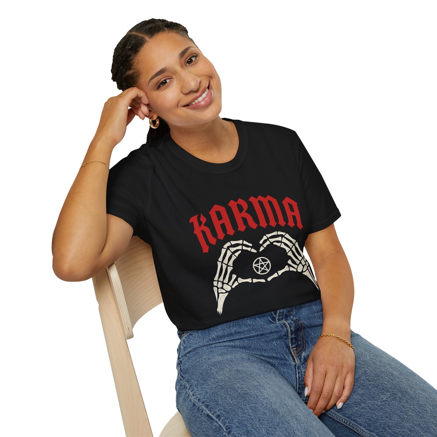 Karma Skeleton Hands T-Shirt, Unisex Softstyle Tee, Graphic Tee, Alternative Fashion, Halloween Gift, Casual Wear, Motivational Top