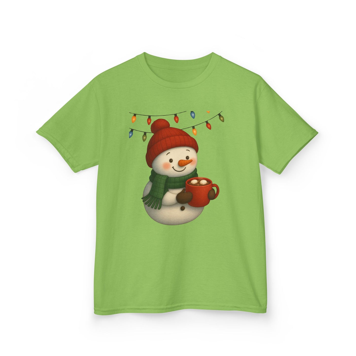 Snowman Dino Hot Chocolate Kids Christmas Tee