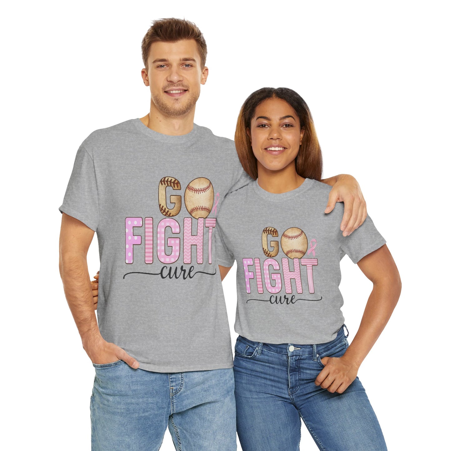 Go Fight Cure Baseball Pink Ribbon Awareness Tee