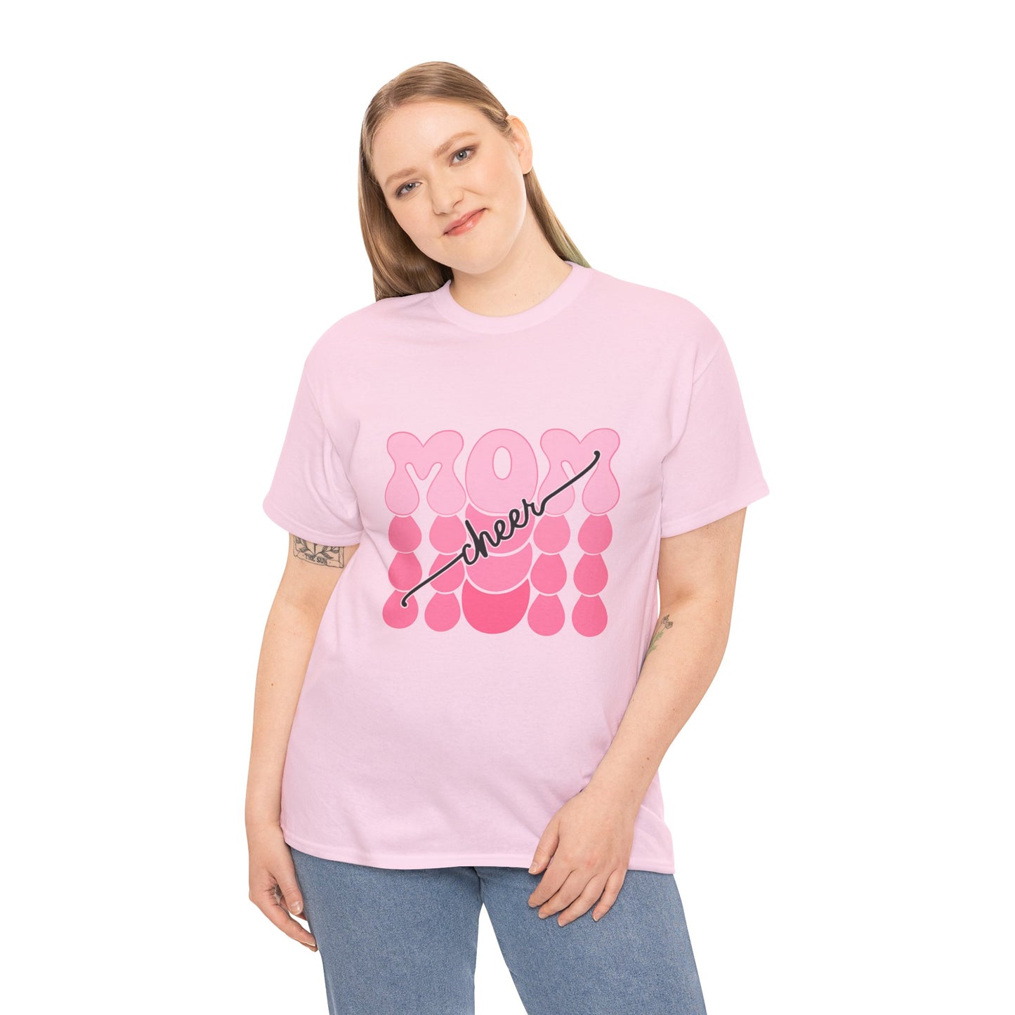 MOM Cheer – Pink Bubble Letter Spirit Tee