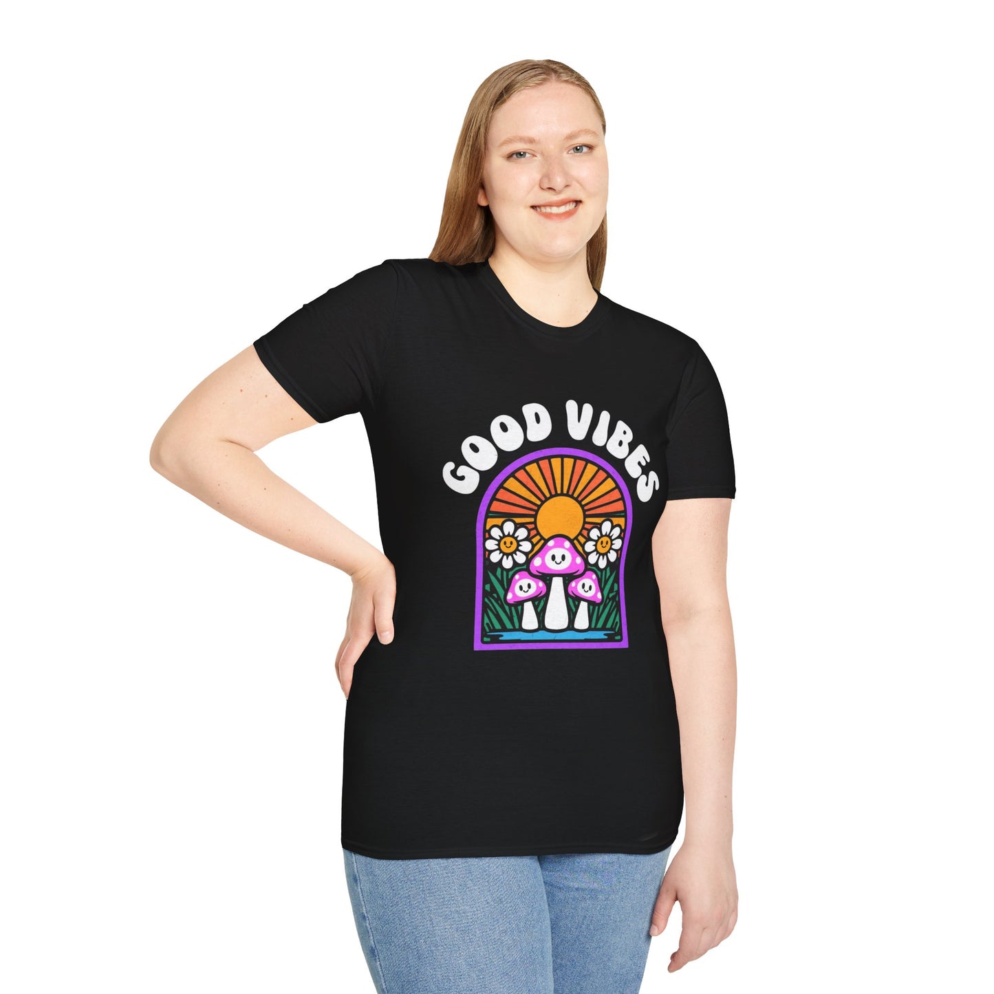 Good Vibes Unisex Softstyle T-Shirt, Fun Graphic Tee, Summer Vibe Shirt, Gift for Friends, Eco-Friendly Fashion