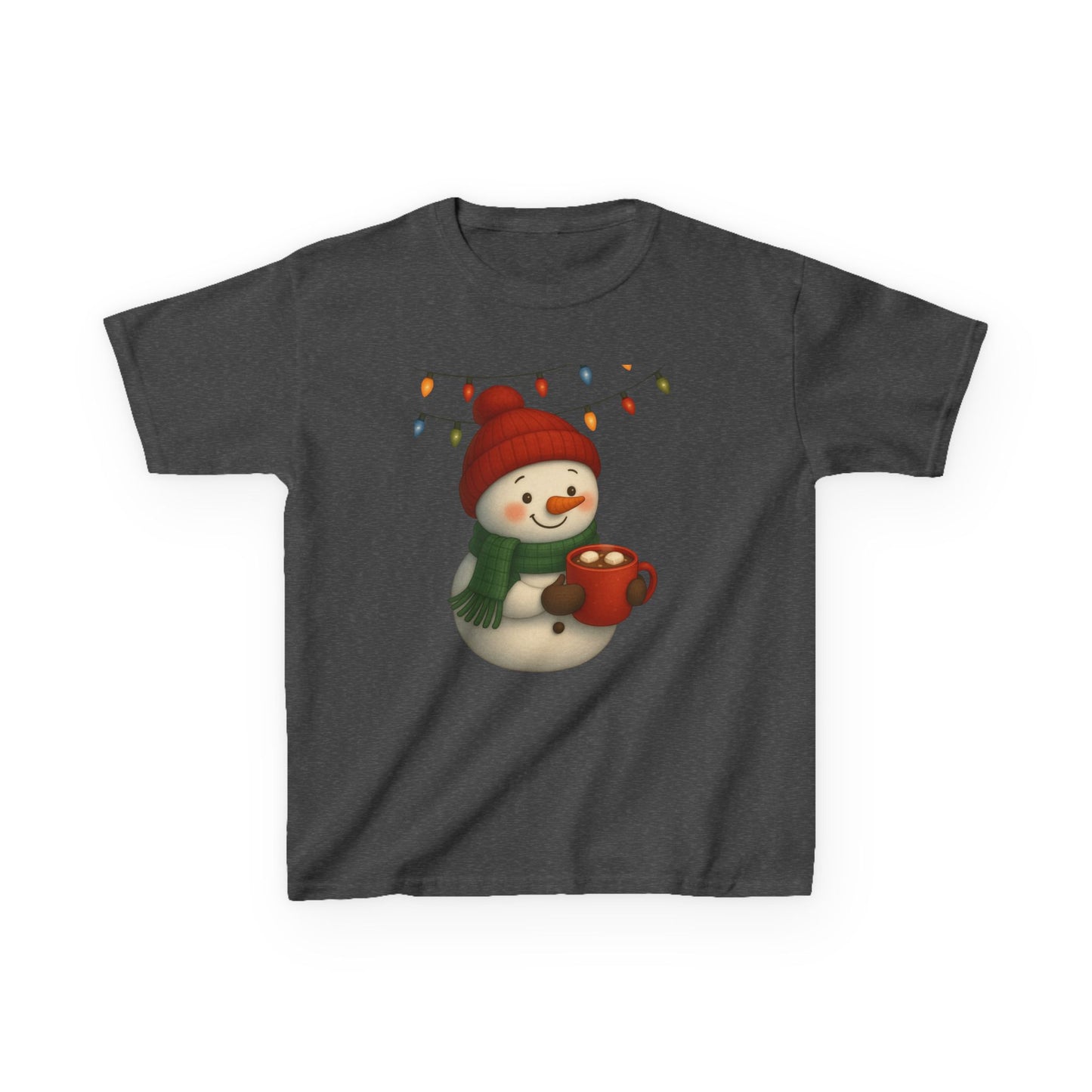 Snowman Dino Hot Chocolate Kids Christmas Tee