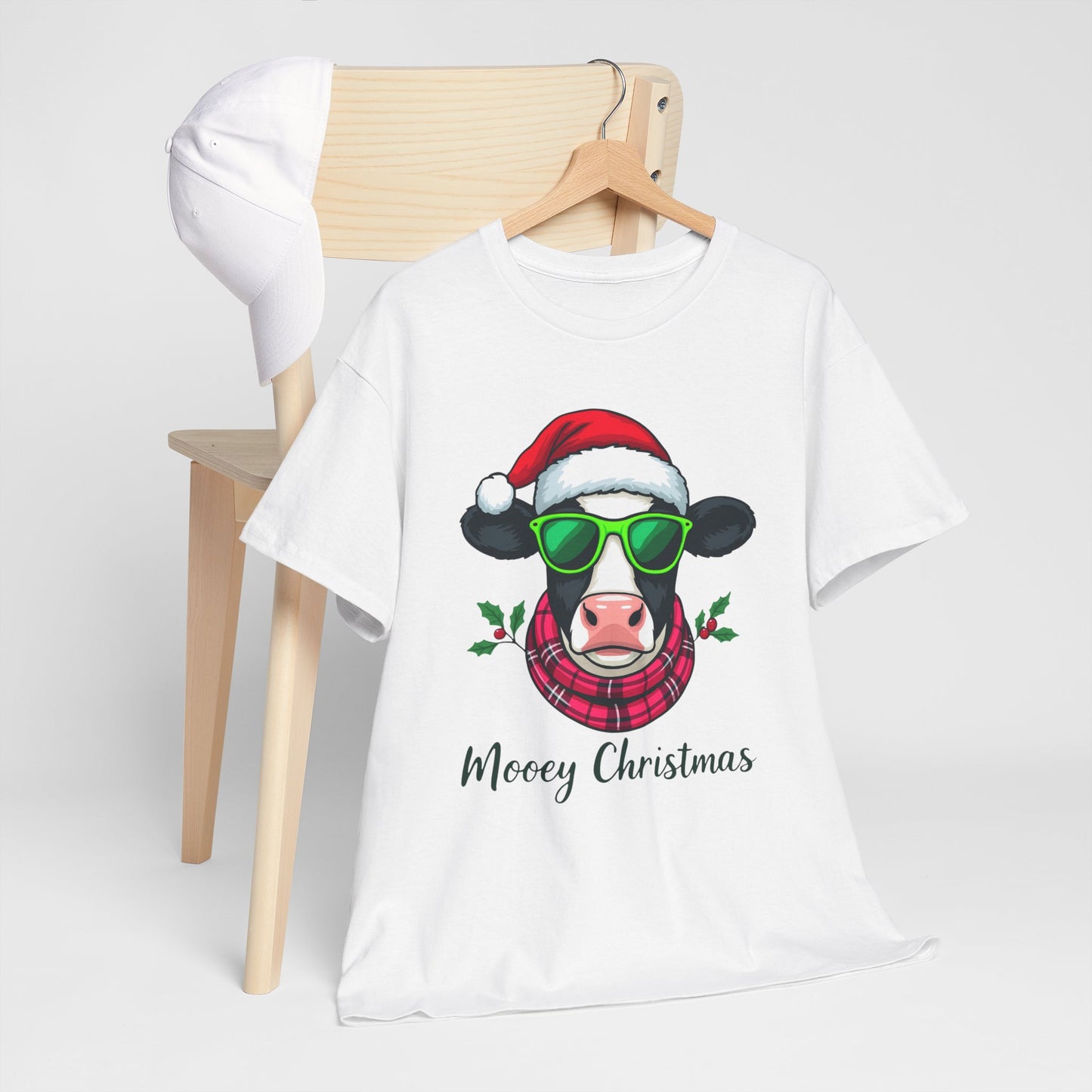 Moovey Christmas Cow Tee - Pink Plaid Scarf & Sunglasses