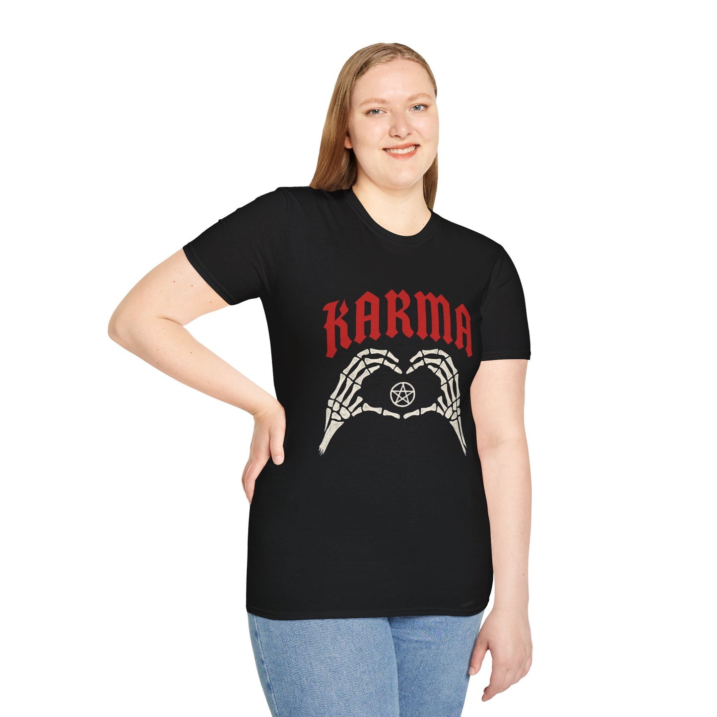 Karma Skeleton Hands T-Shirt, Unisex Softstyle Tee, Graphic Tee, Alternative Fashion, Halloween Gift, Casual Wear, Motivational Top