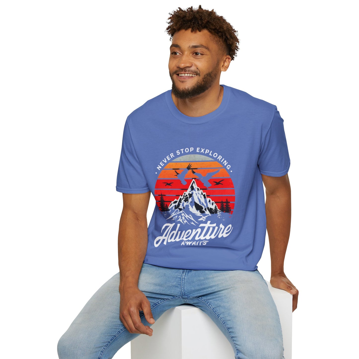 Adventure Awaits T-Shirt | Unisex Softstyle Tee | Perfect for Travel Lovers, Outdoor Adventures, Camping, Nature Gifts, Explore