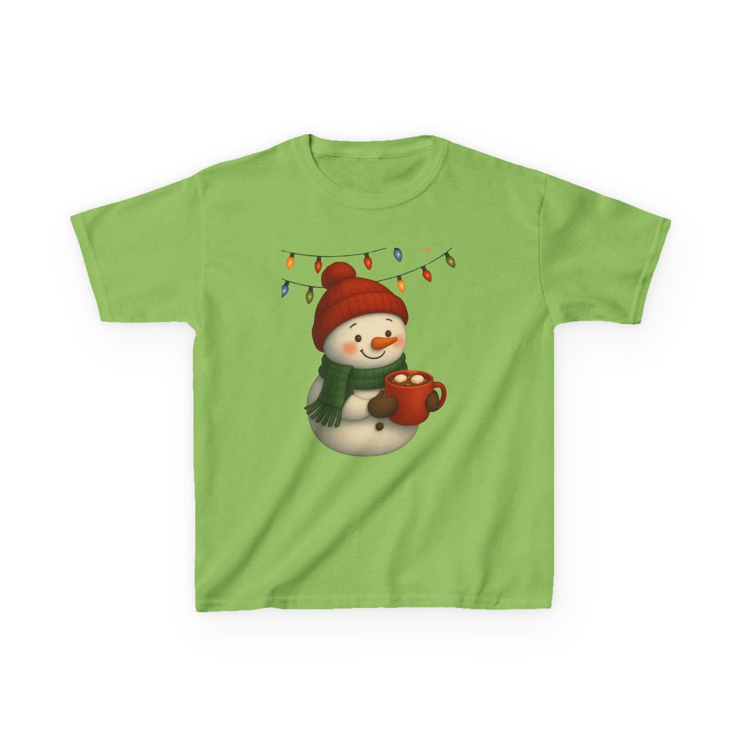 Snowman Dino Hot Chocolate Kids Christmas Tee