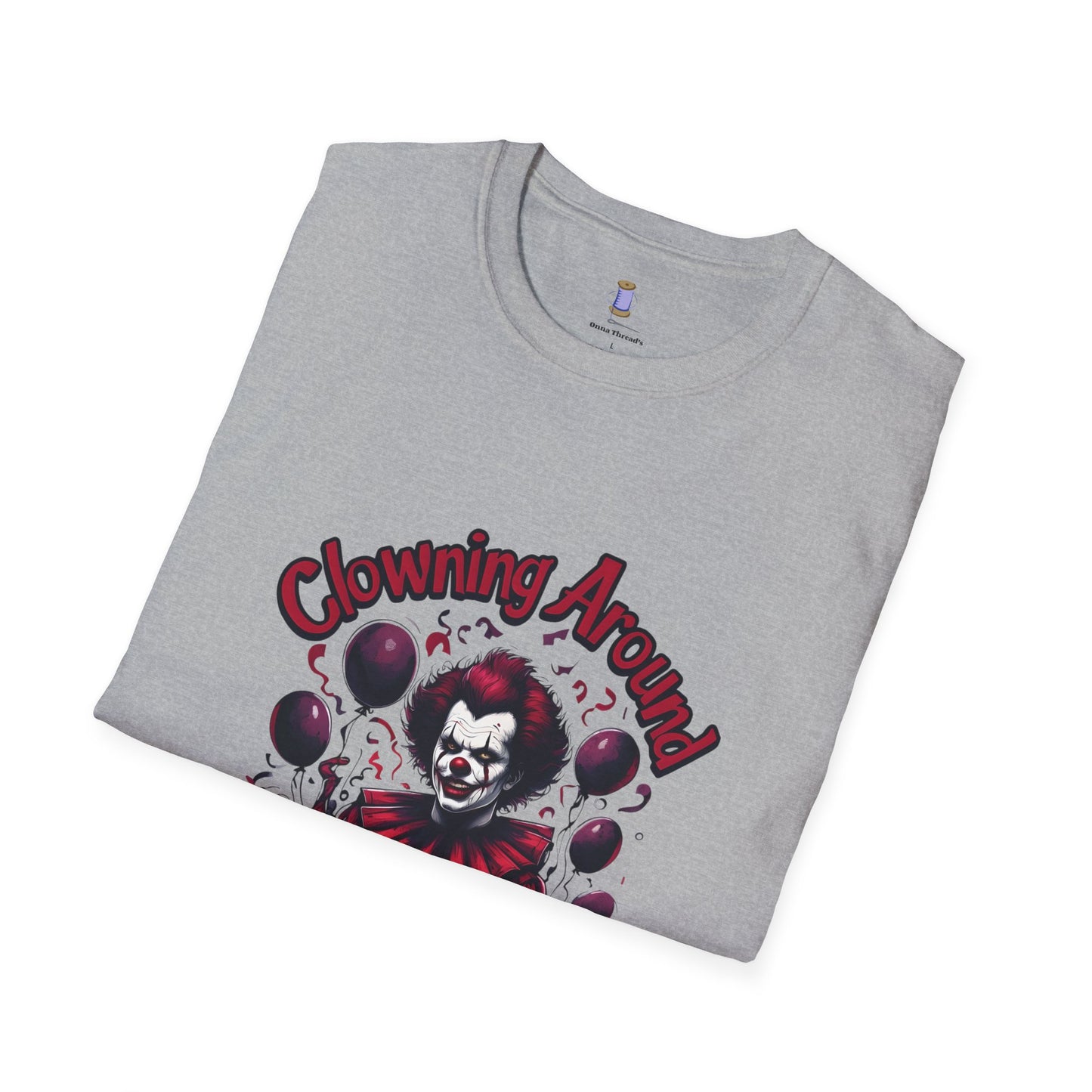 Creepy Clown Graphic Tee, Unisex Softstyle T-Shirt, Halloween Costume, Spooky Shirt, Eerie Apparel, Perfect for Horror Lovers