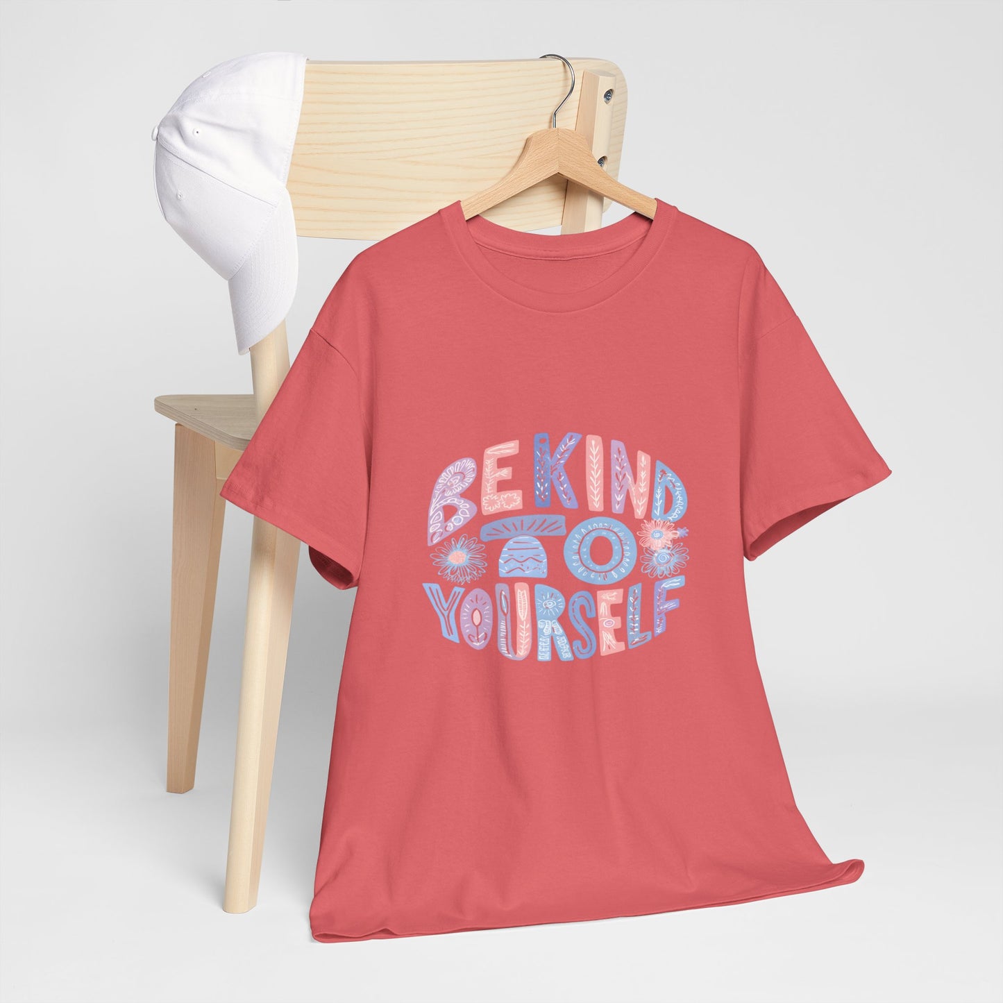 Be Kind to Yourself Pink T-Shirt – Uplifting Floral Self-Care Message