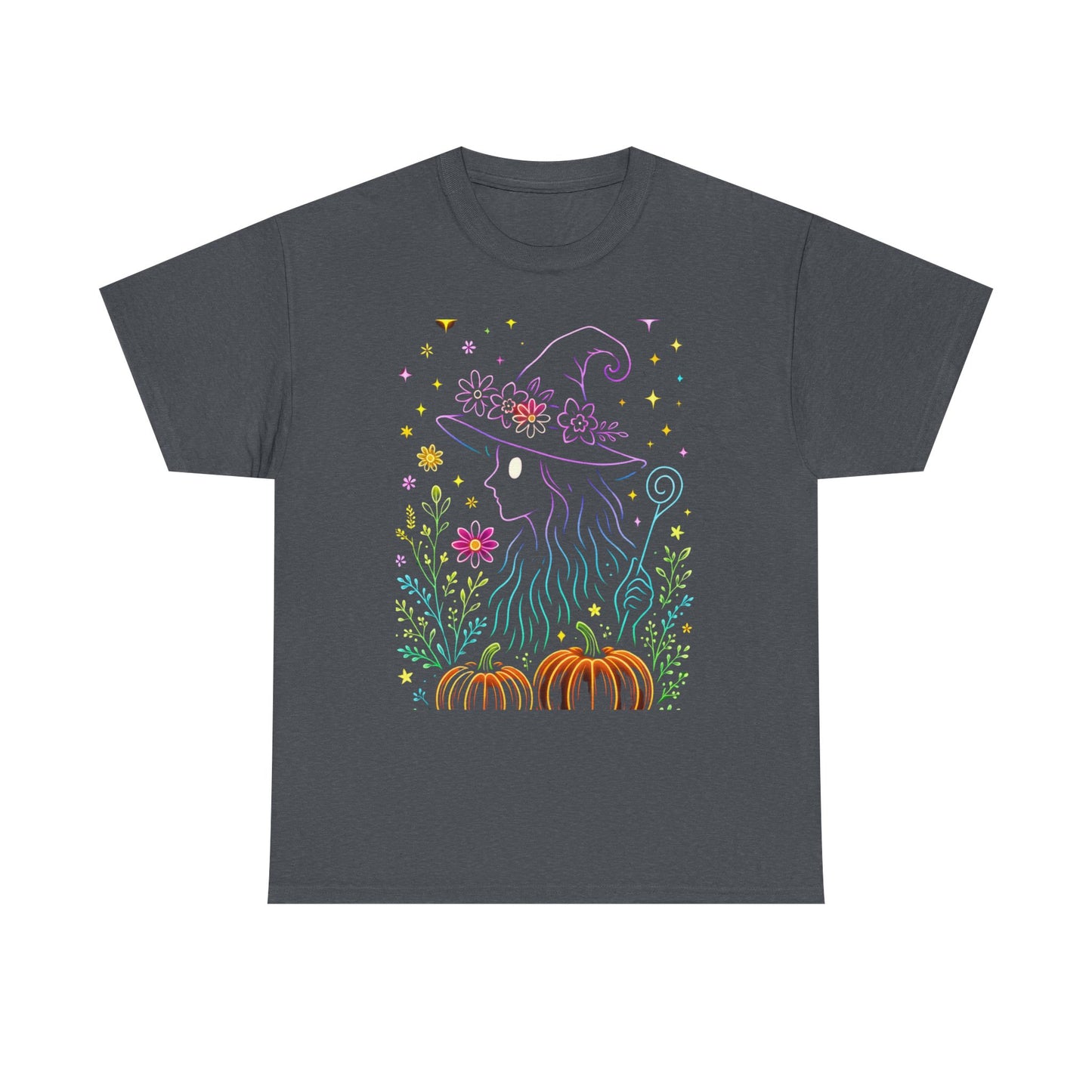 🌙 Whimsical Witch Cat Tee – Magical Halloween Pumpkin Shirt