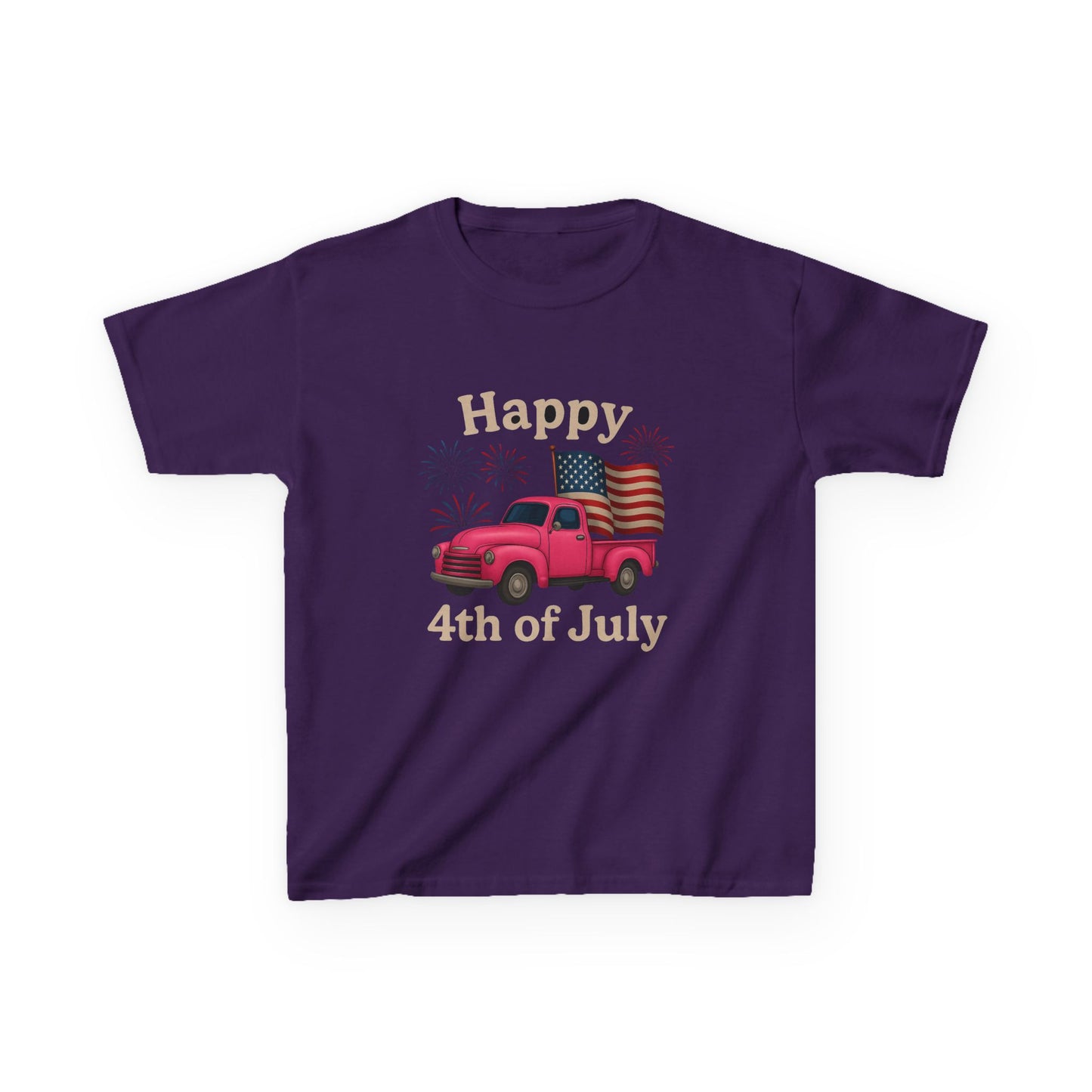 Retro 4th of July Pink Truck Tee - Kids' Patriotic Shirt