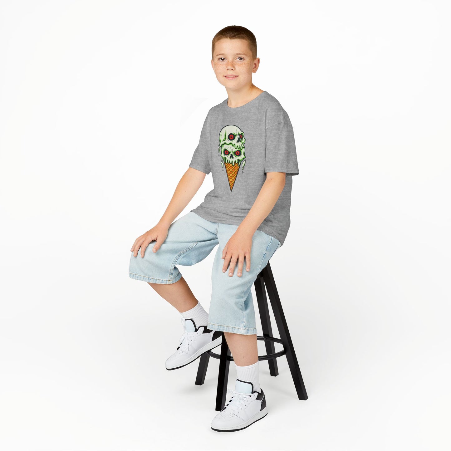 Kids Skull Ice Cream Tee, Cute T-Shirt for Kids, Halloween Apparel, Year-Round Fun, Trendy Summer Wear, Unique Gift Idea