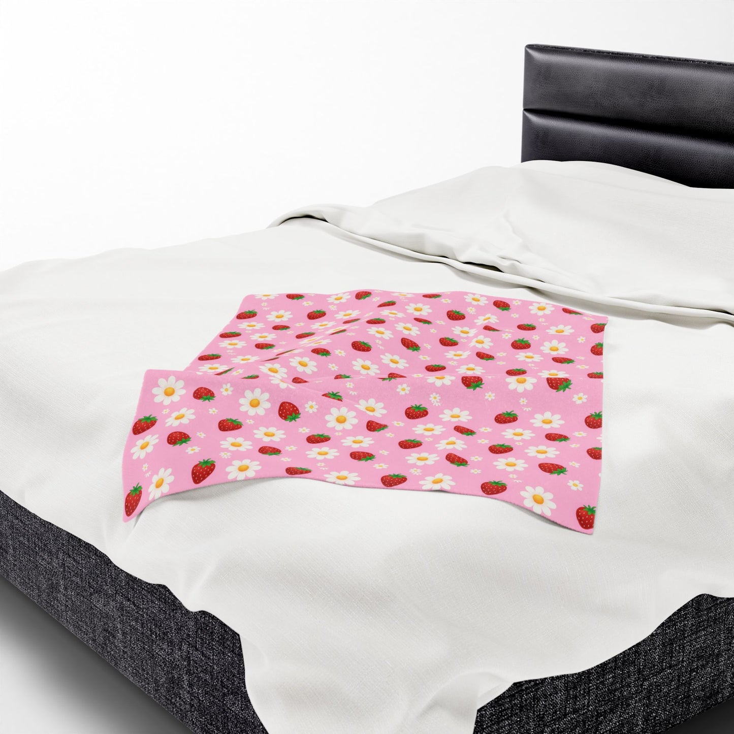 Cozy Strawberry Floral Blanket | Soft Plush Throw, Nursery Decor, Gift for Kids, Spring Home Accents, Cute Couch Cover