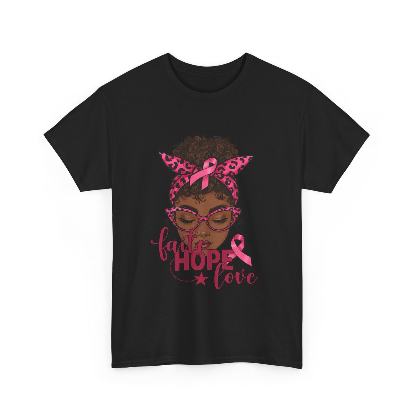 Hope Love Faith Black Woman Pink Ribbon Tee