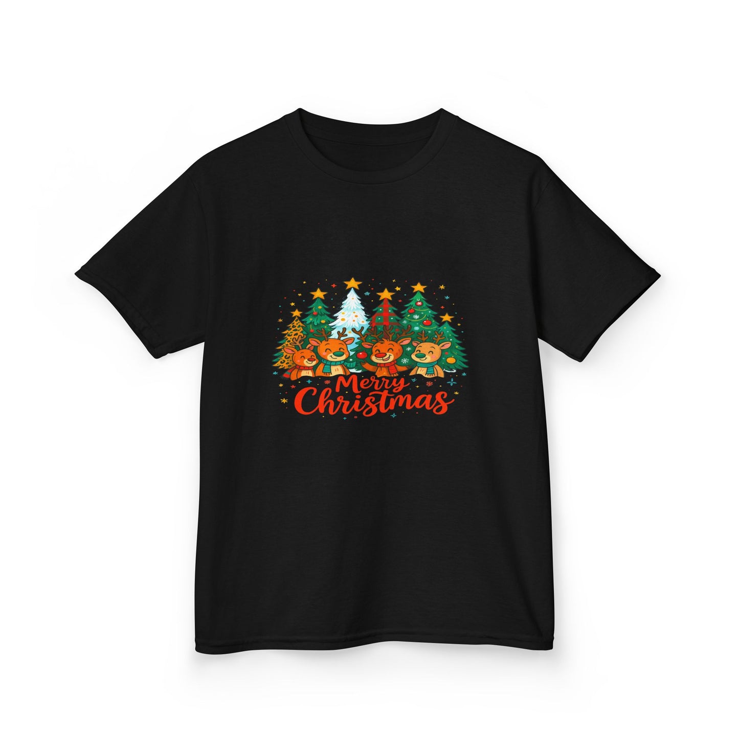 Merry Christmas Reindeer & Dino Trees Kids Tee
