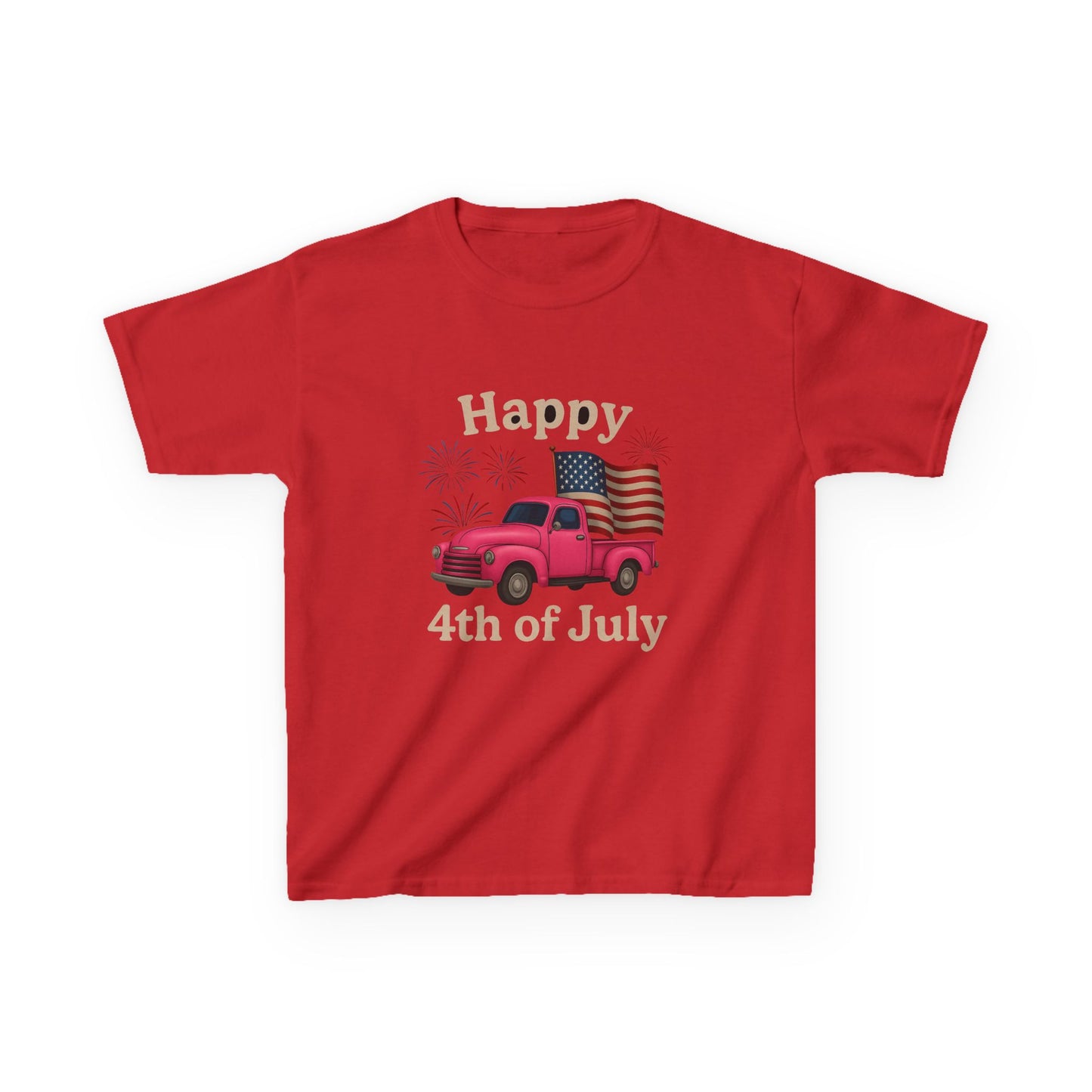 Retro 4th of July Pink Truck Tee - Kids' Patriotic Shirt