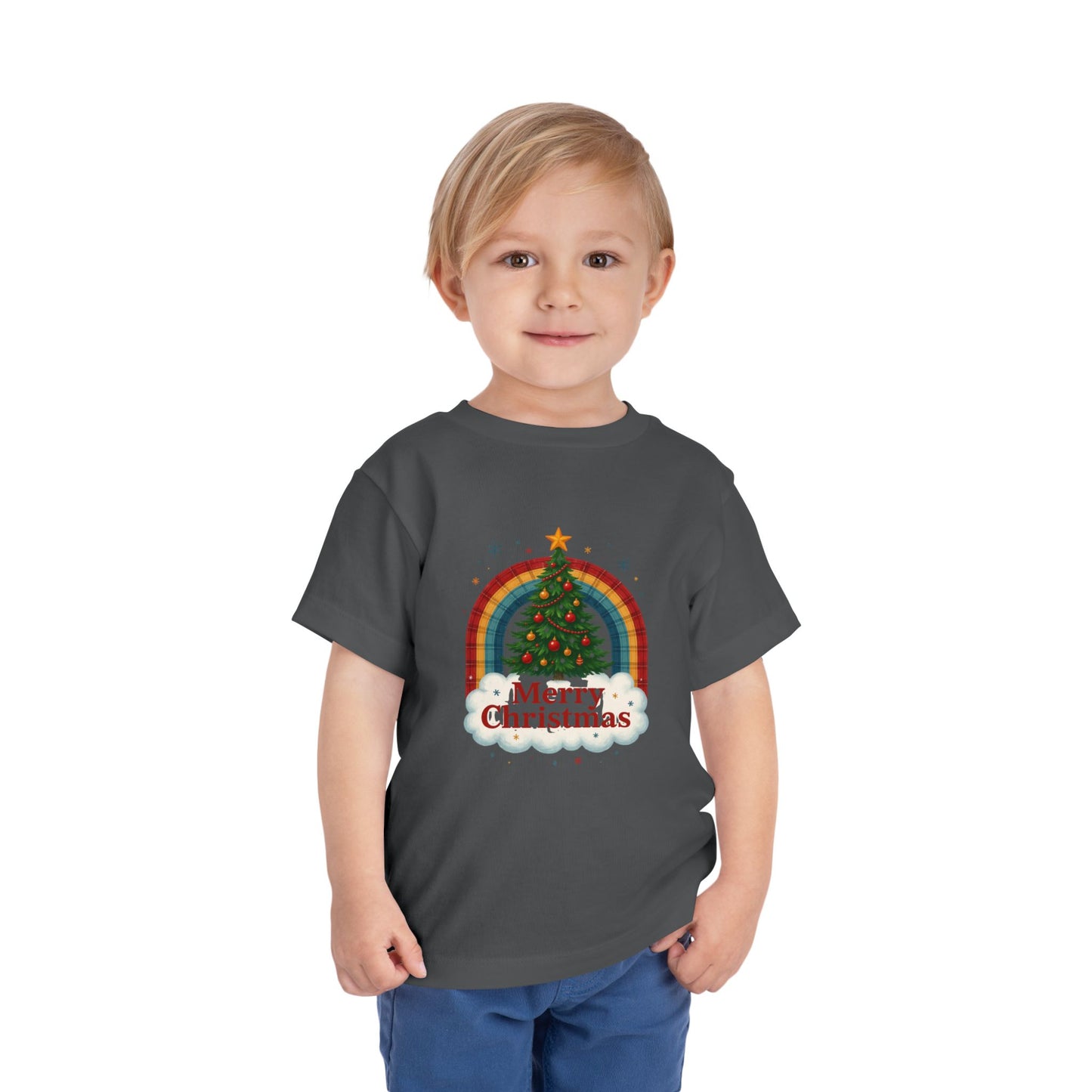 Merry Christmas Plaid Rainbow Tree Toddler Tee