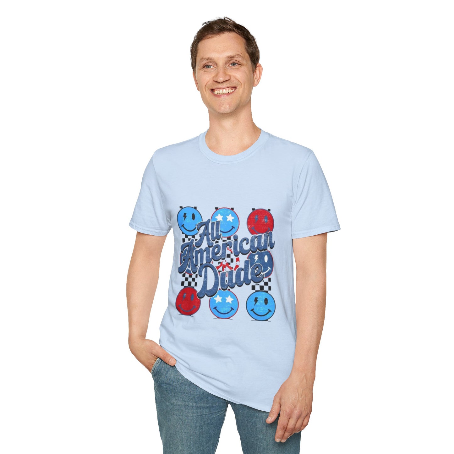 All American Dude Unisex T-Shirt, Patriotic Tee, Summer Fashion, Gift for Him, July 4th Celebration, Casual Wear