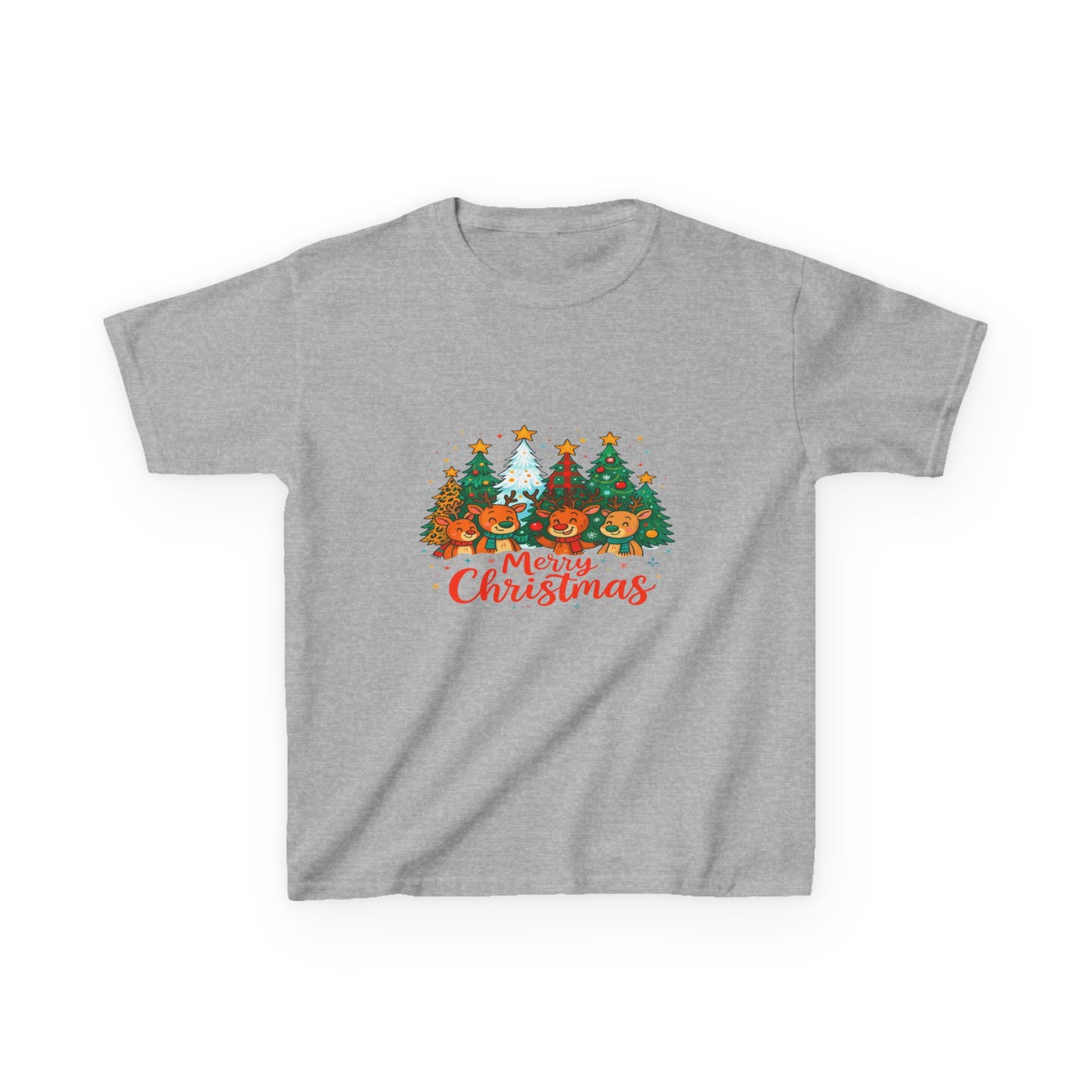 Merry Christmas Reindeer & Dino Trees Kids Tee