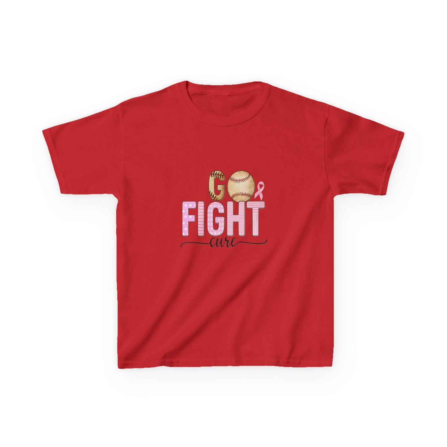 Go Fight Cure Baseball Pink Ribbon Kids Christmas Tee