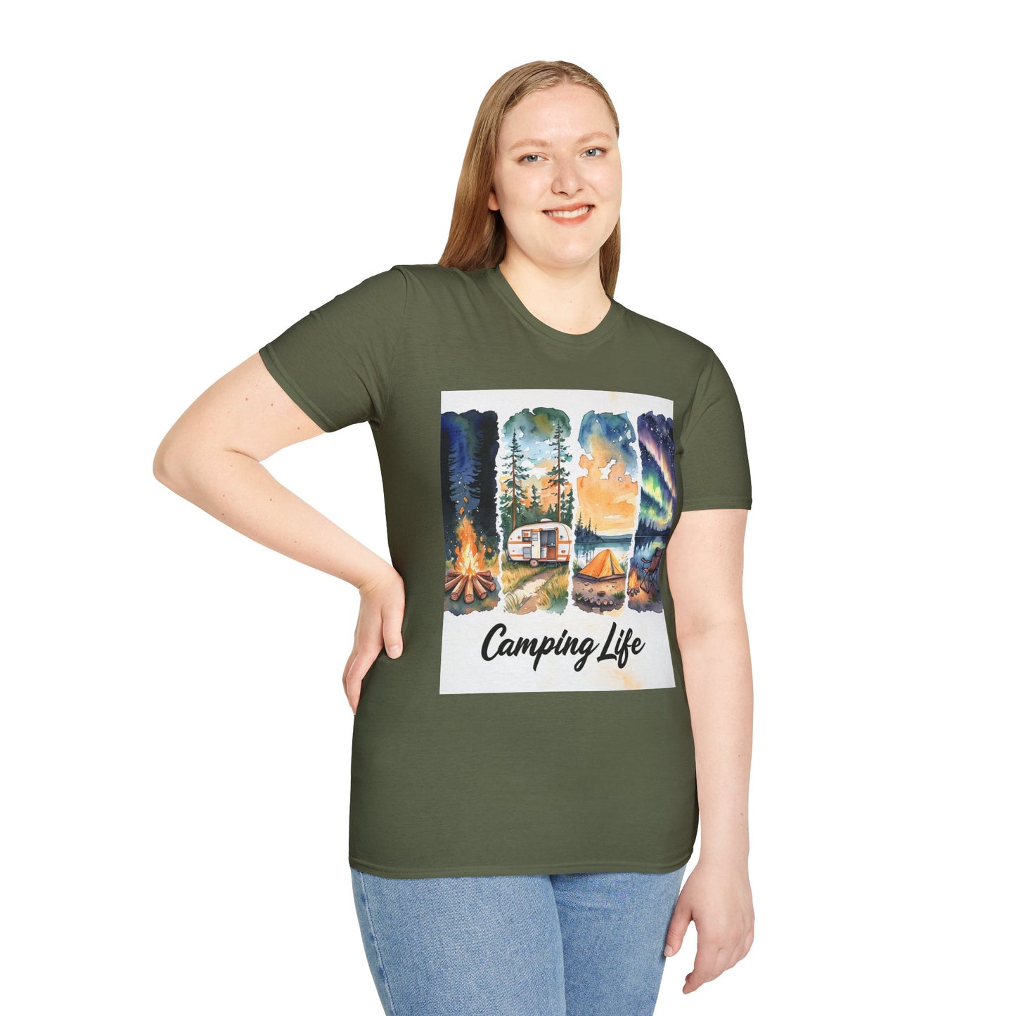 Camping Life Unisex Softstyle T-Shirt, Outdoor Apparel, Adventure Wear, Summer Camping Gear, Nature Lover Gift
