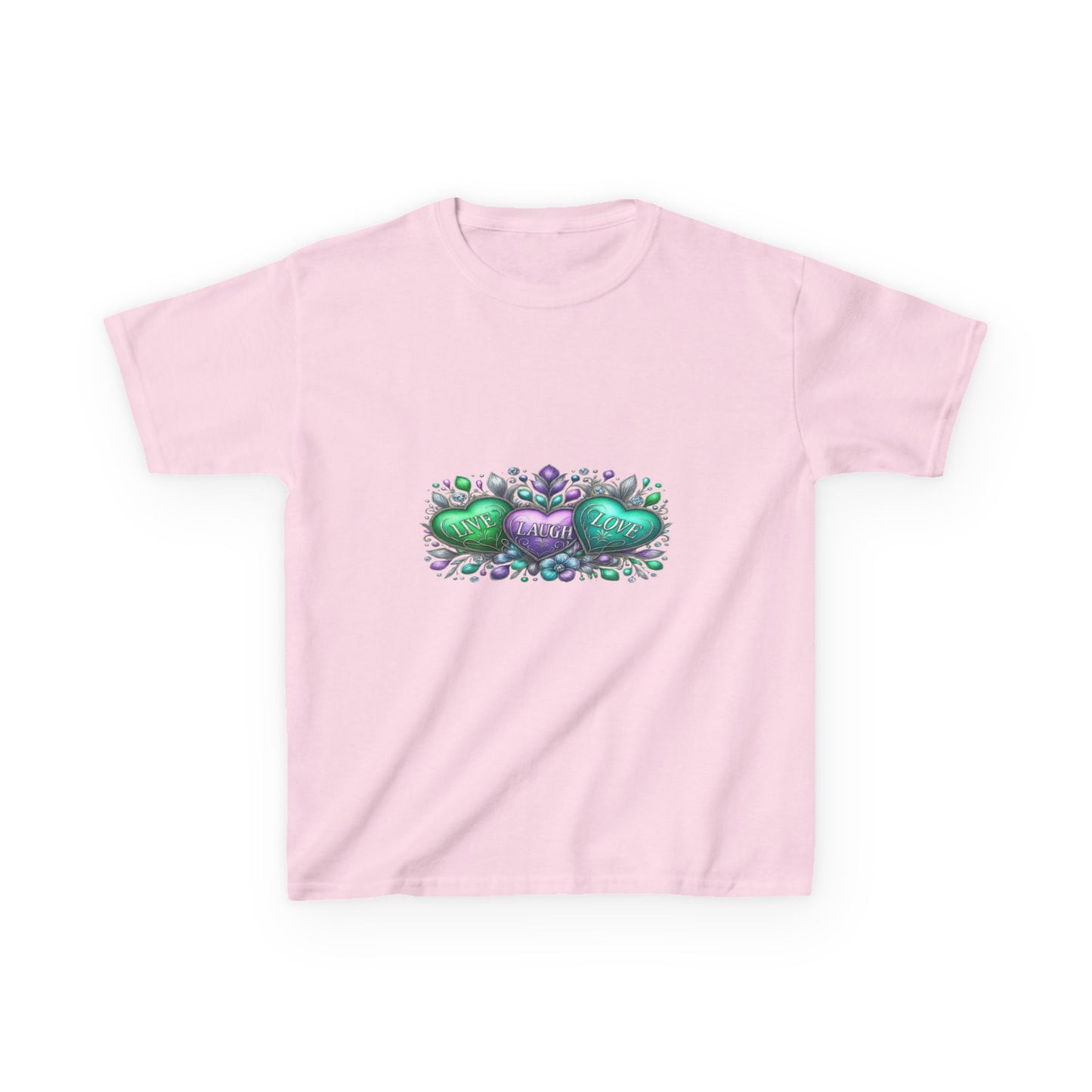 Live Laugh Love Dinosaur Heart Kids Christmas Tee
