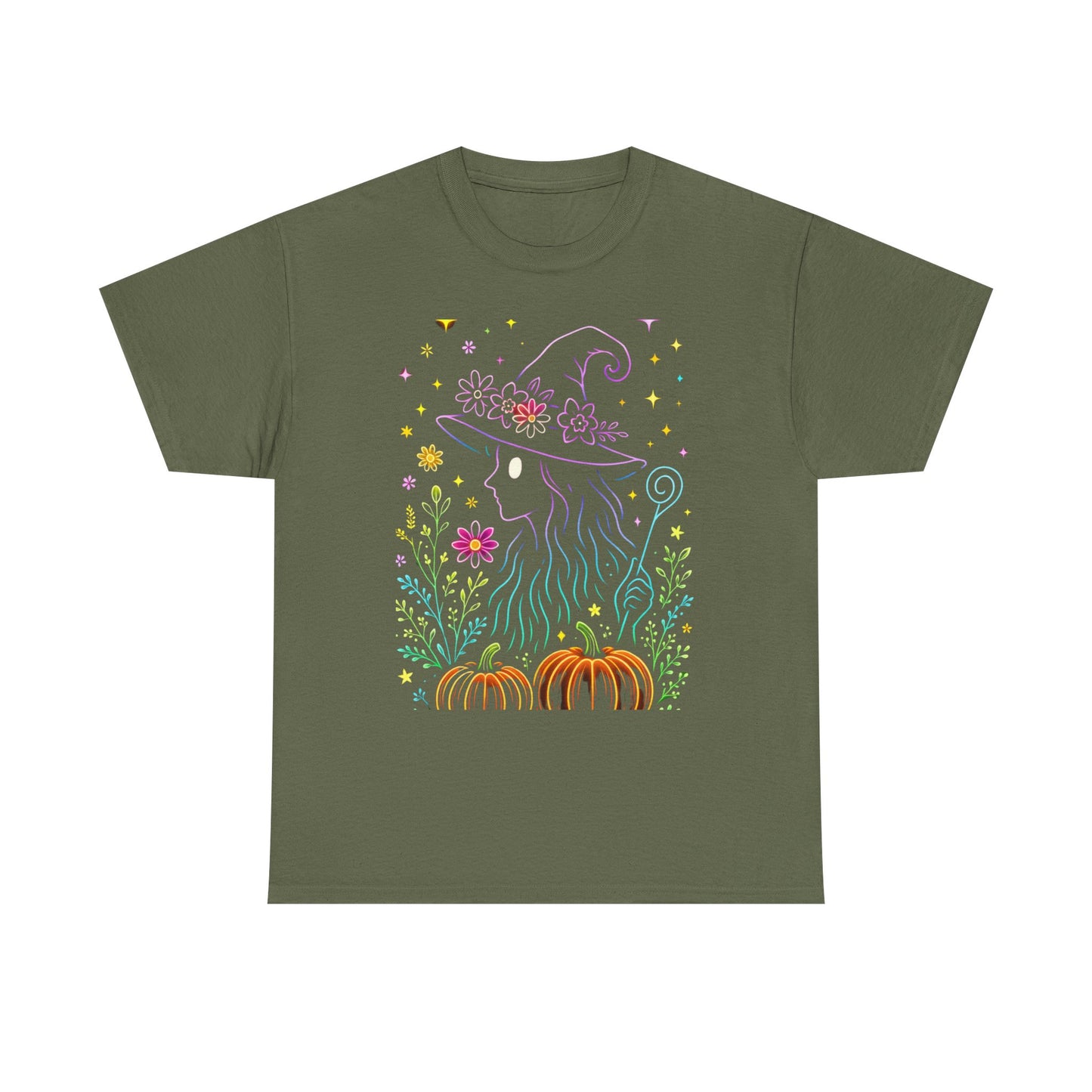 🌙 Whimsical Witch Cat Tee – Magical Halloween Pumpkin Shirt