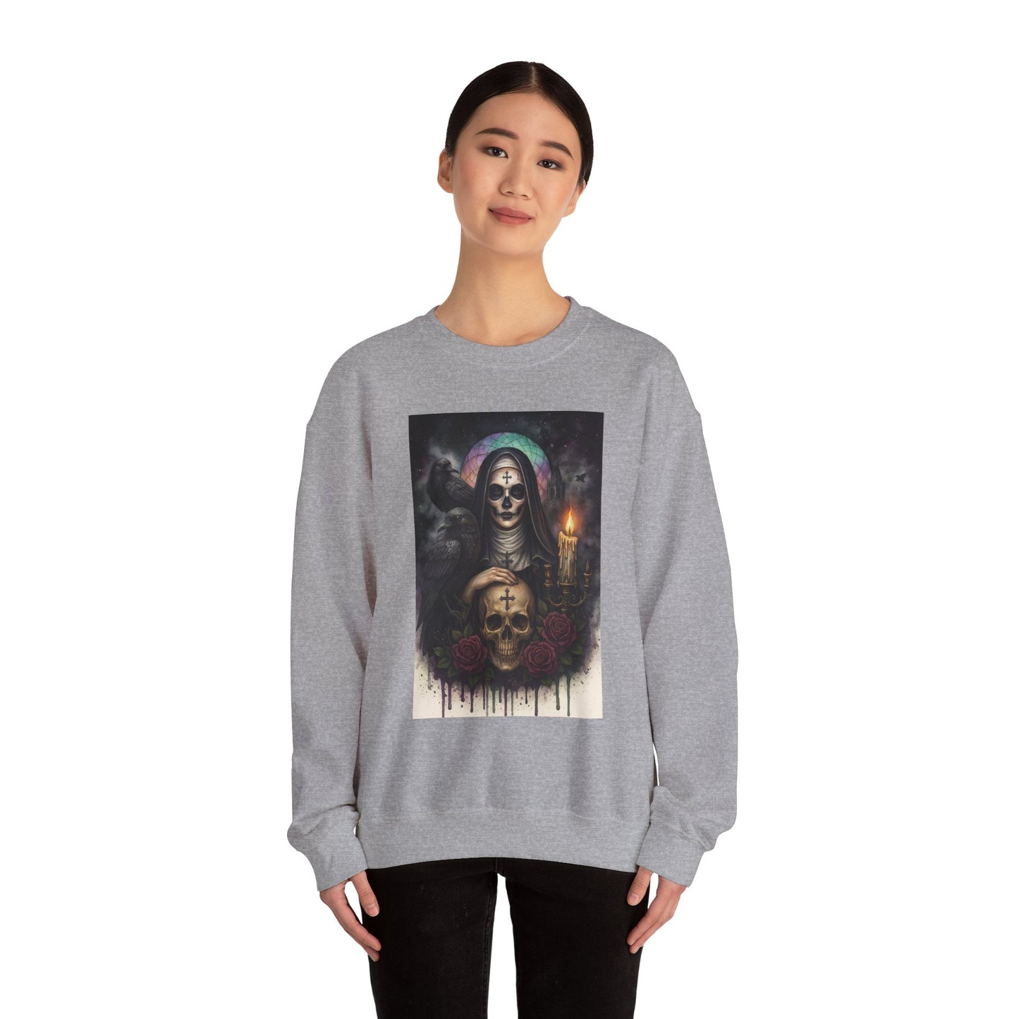 Gothic Nun Skull Halloween Crewneck Sweatshirt