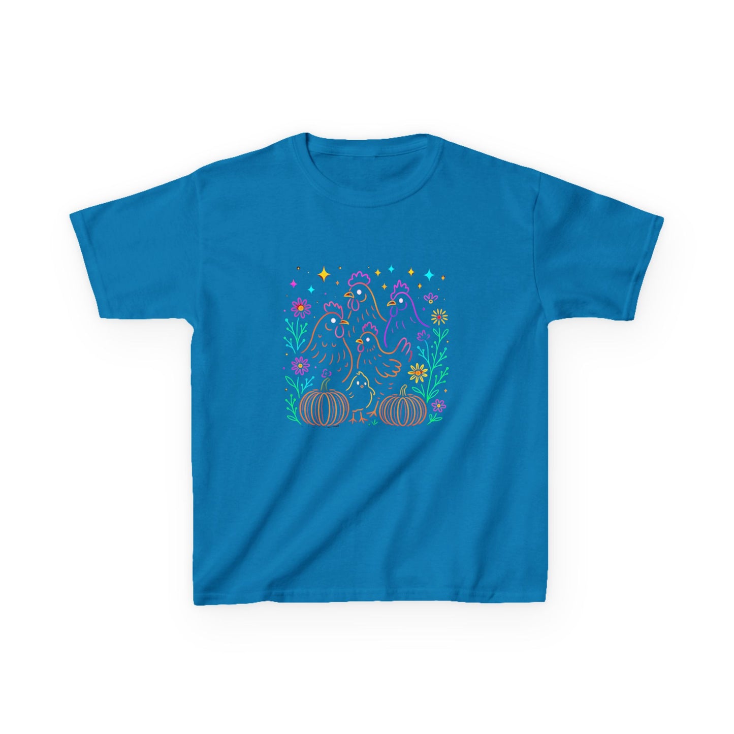 Festive Chickens & Pumpkins Kids Tee - Fall Harvest Fun