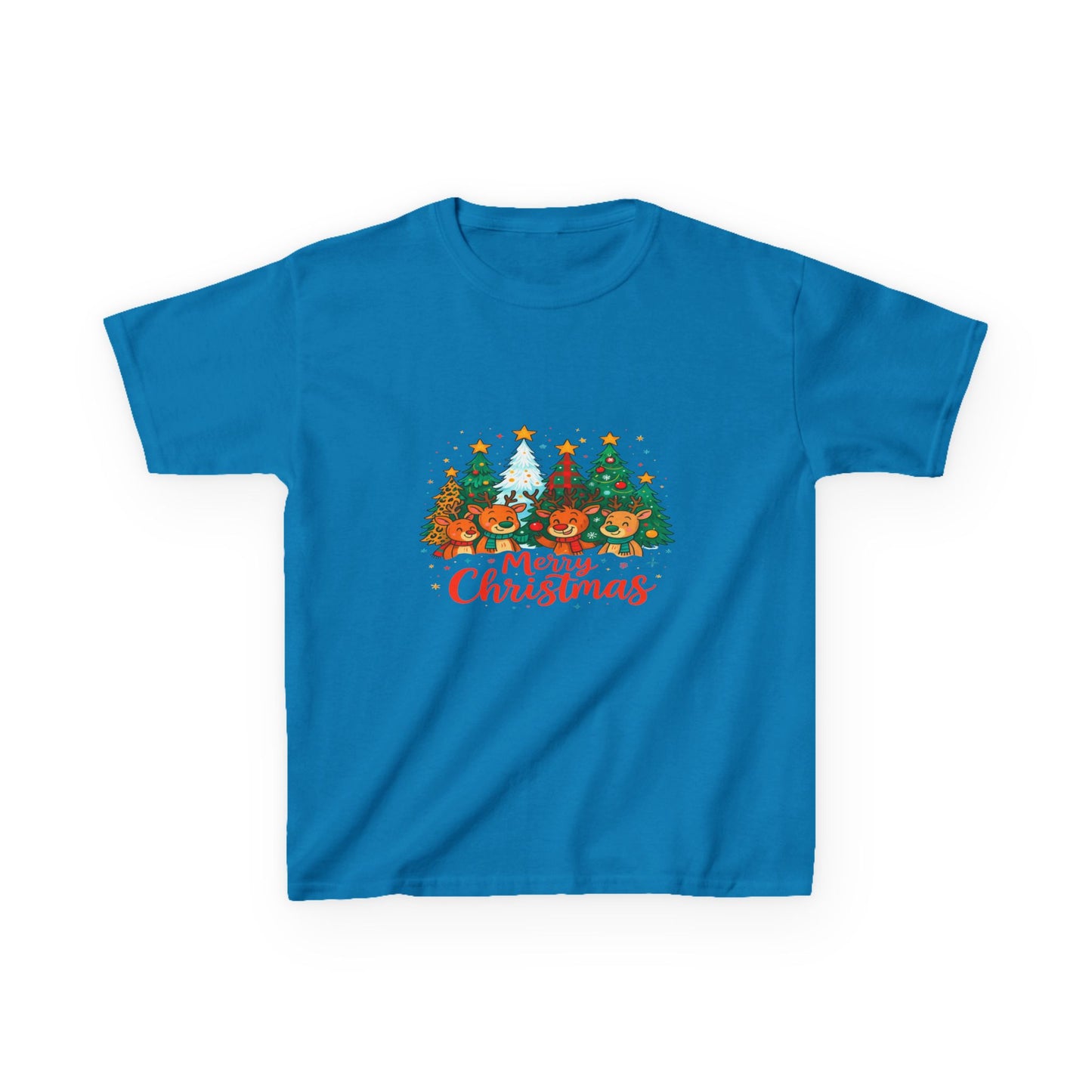 Merry Christmas Reindeer & Dino Trees Kids Tee