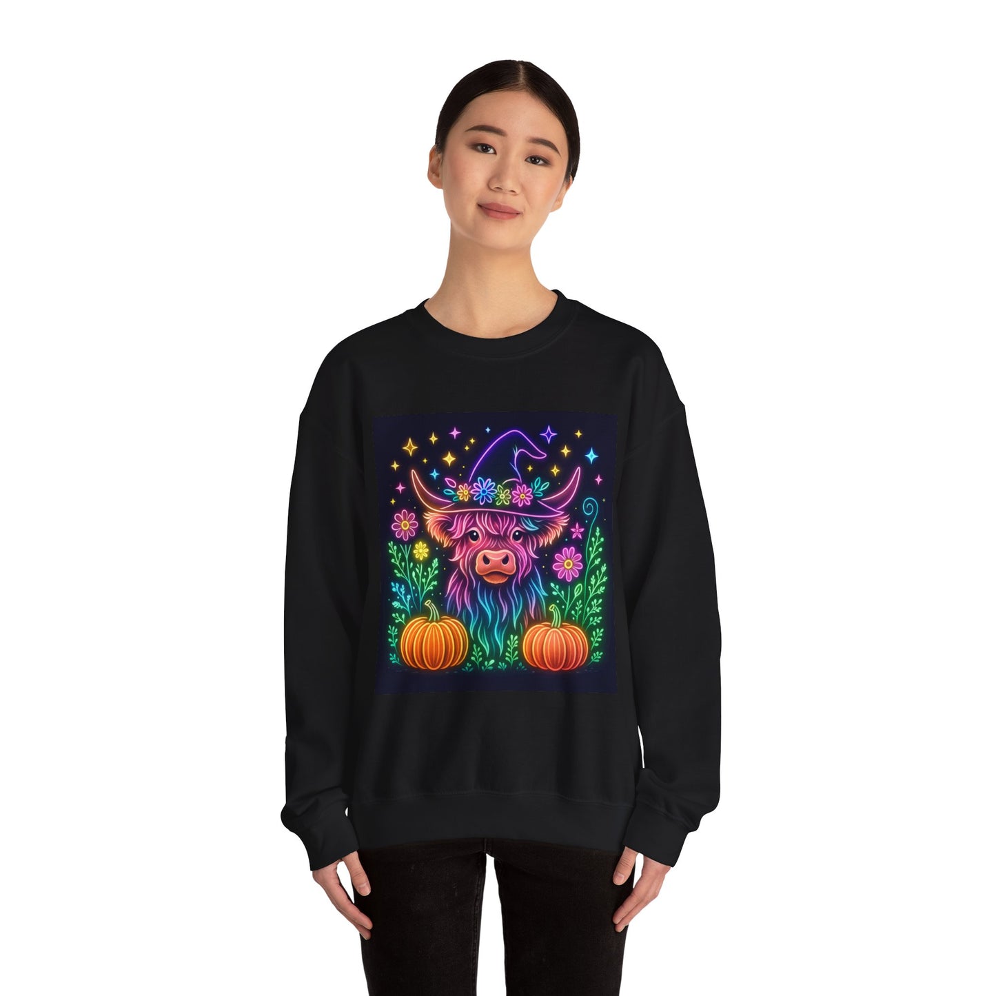 Neon Highland Cow Halloween Sweatshirt