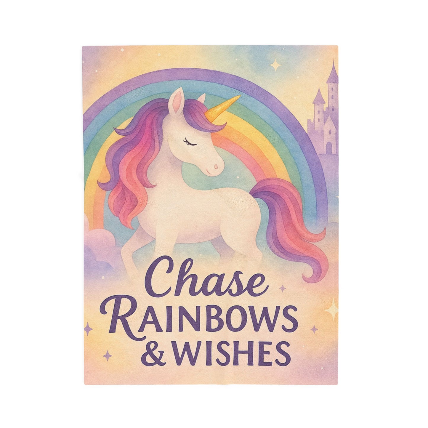 Unicorn Rainbow Plush Blanket, Cozy Kids Blanket, Soft Velveteen Throw, Magical Nursery Decor, Chase Rainbows & Wishes