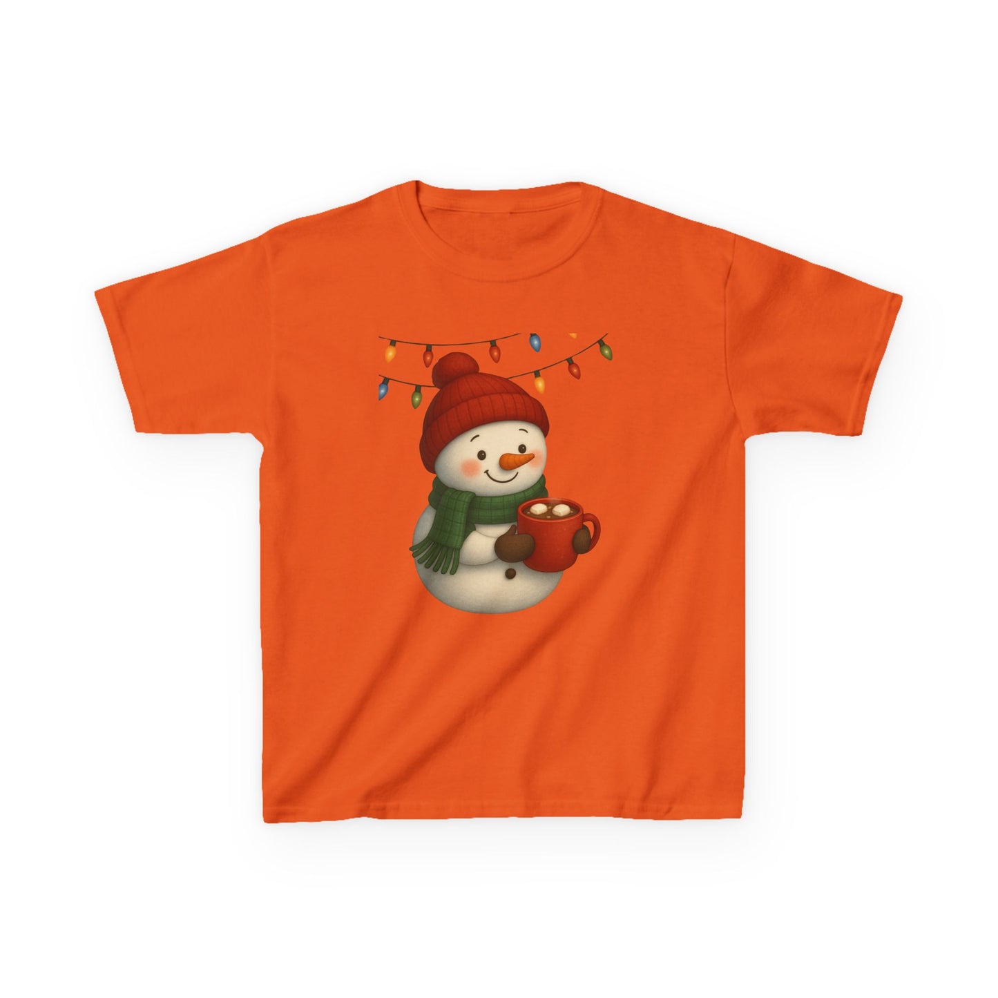 Snowman Dino Hot Chocolate Kids Christmas Tee