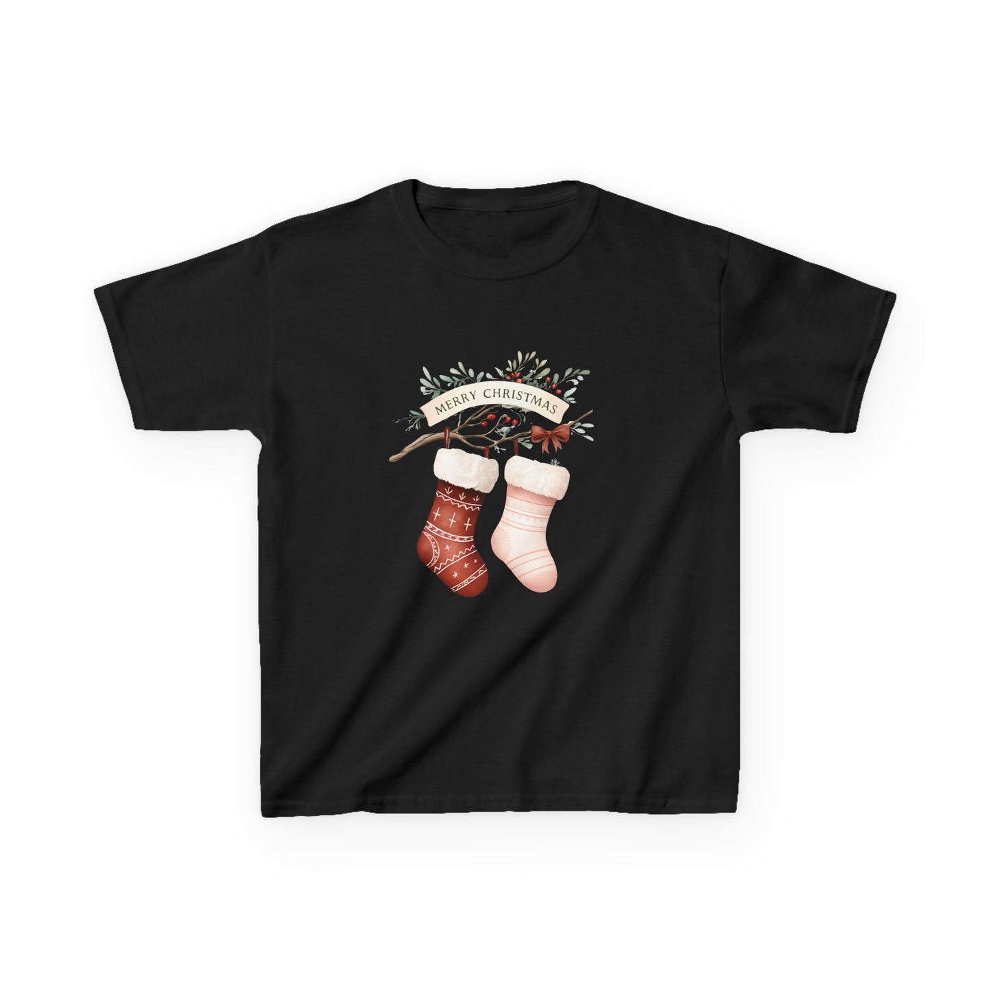 Dino Stocking Christmas Tee - Kids Holiday Shirt