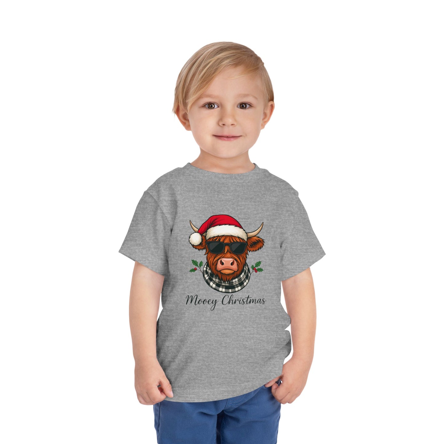 Mooey Christmas Highland Cow Toddler Tee