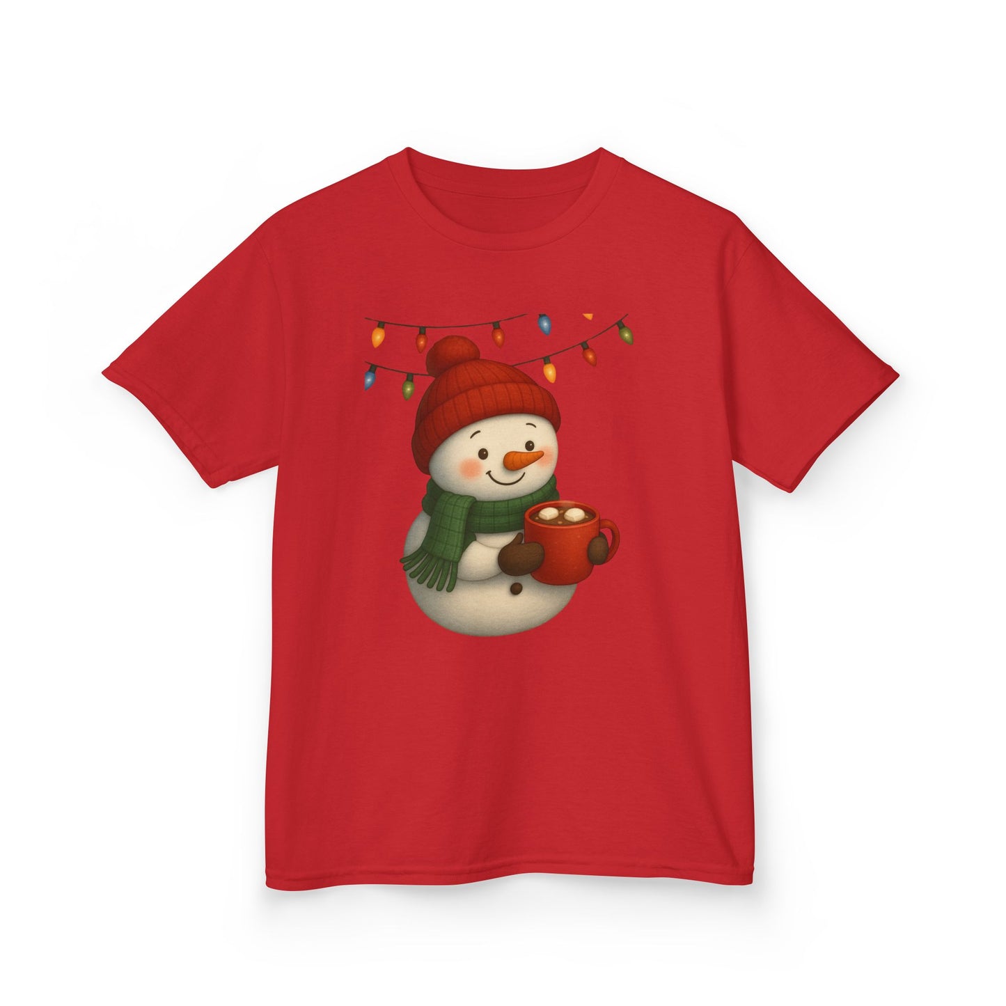 Snowman Dino Hot Chocolate Kids Christmas Tee