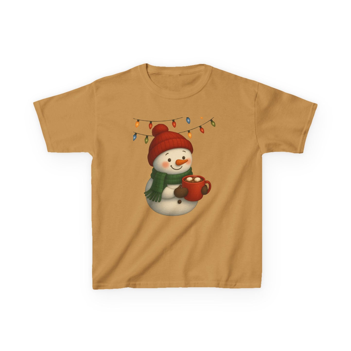 Snowman Dino Hot Chocolate Kids Christmas Tee