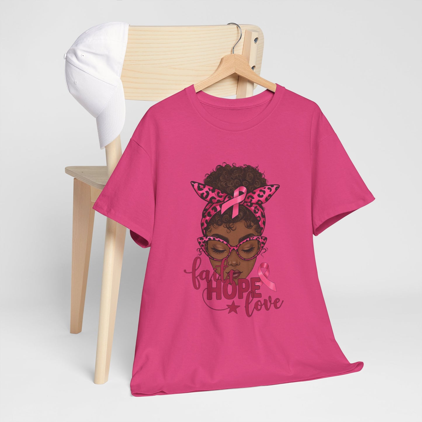 Hope Love Faith Black Woman Pink Ribbon Tee