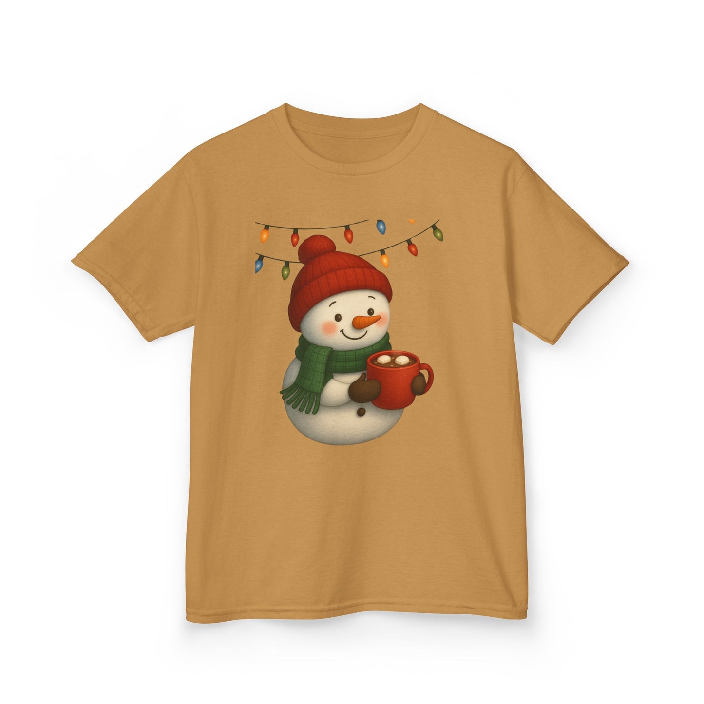 Snowman Dino Hot Chocolate Kids Christmas Tee