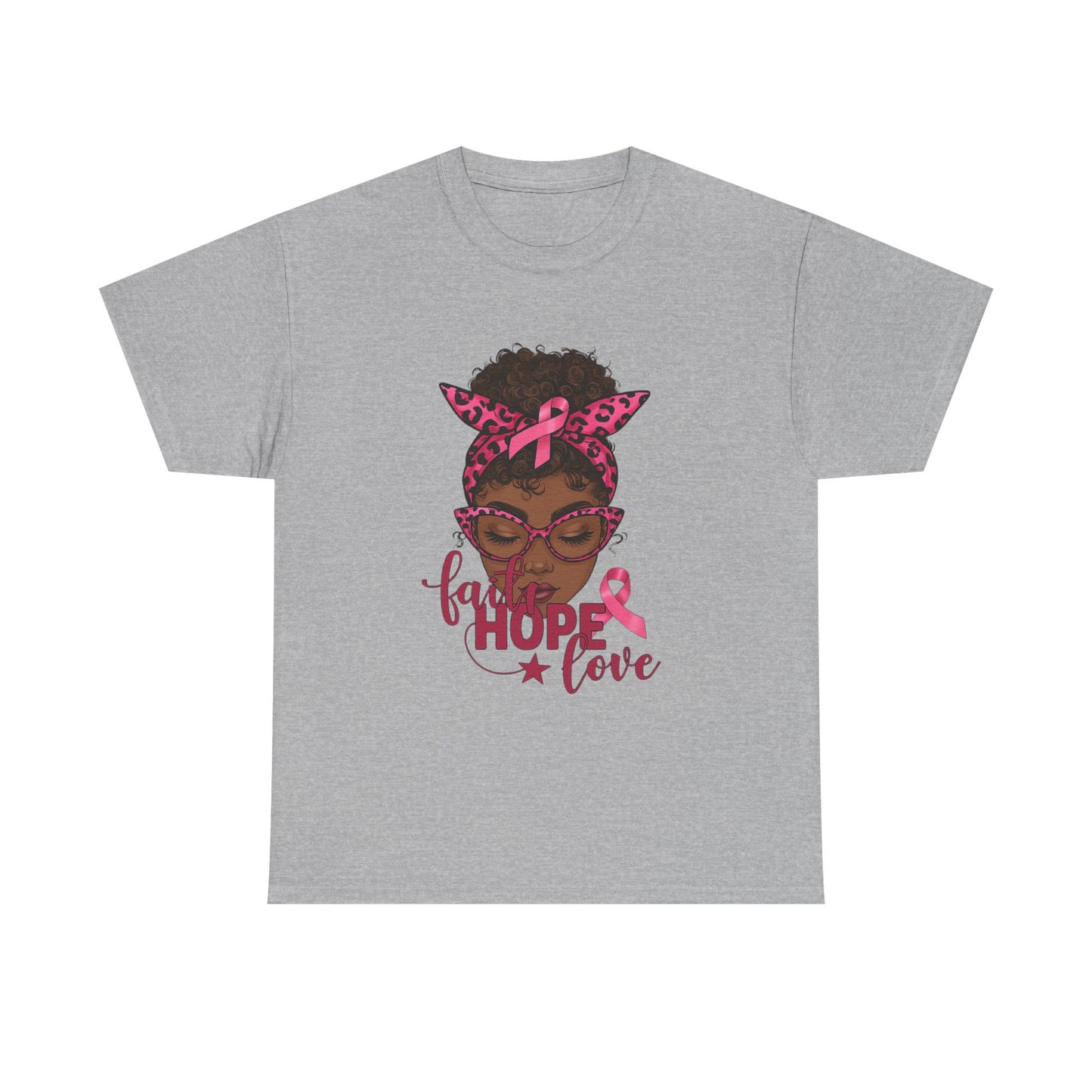 Hope Love Faith Black Woman Pink Ribbon Tee