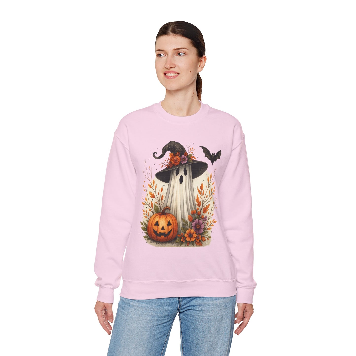 Halloween Ghost Crewneck Sweatshirt, Cozy Fall Apparel, Cute Ghost Design, Pumpkin Sweatshirt, Unisex Halloween Gift