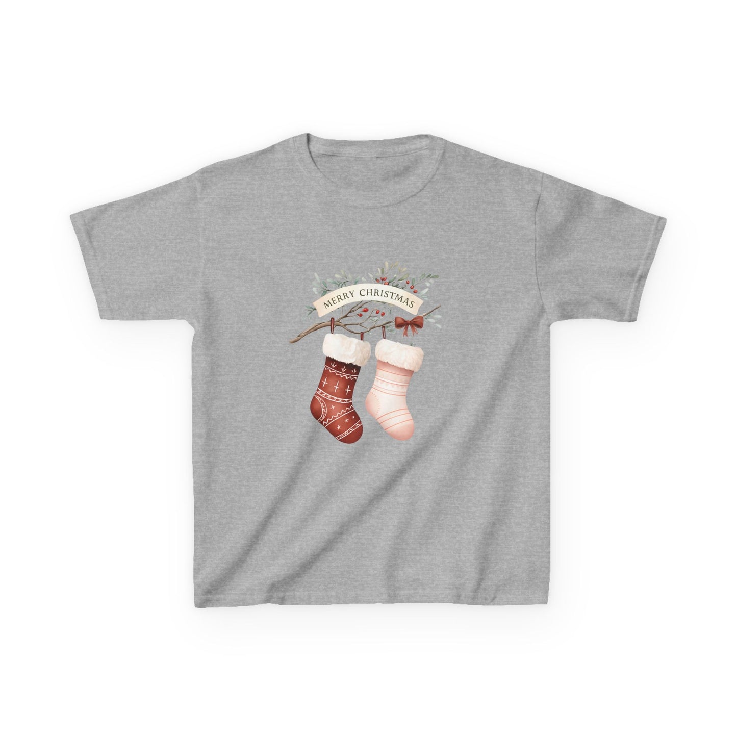 Dino Stocking Christmas Tee - Kids Holiday Shirt