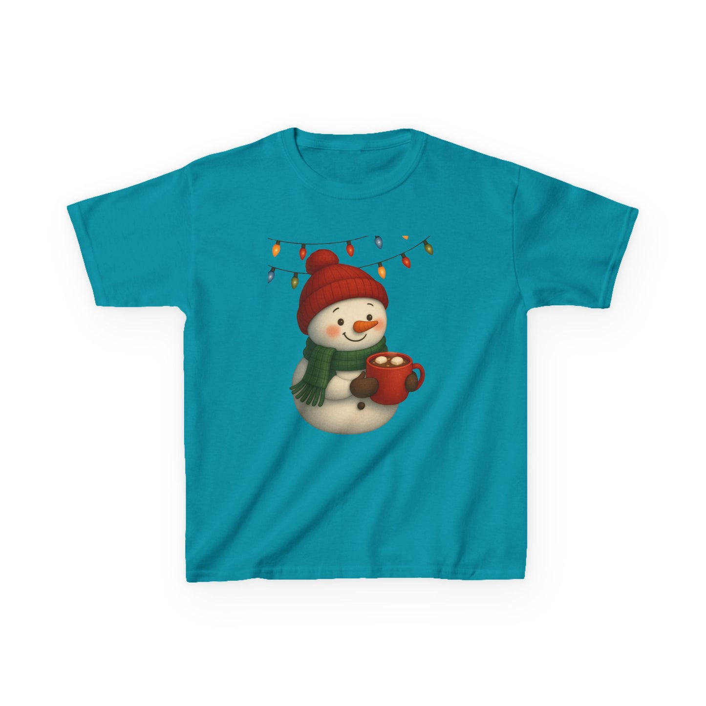 Snowman Dino Hot Chocolate Kids Christmas Tee