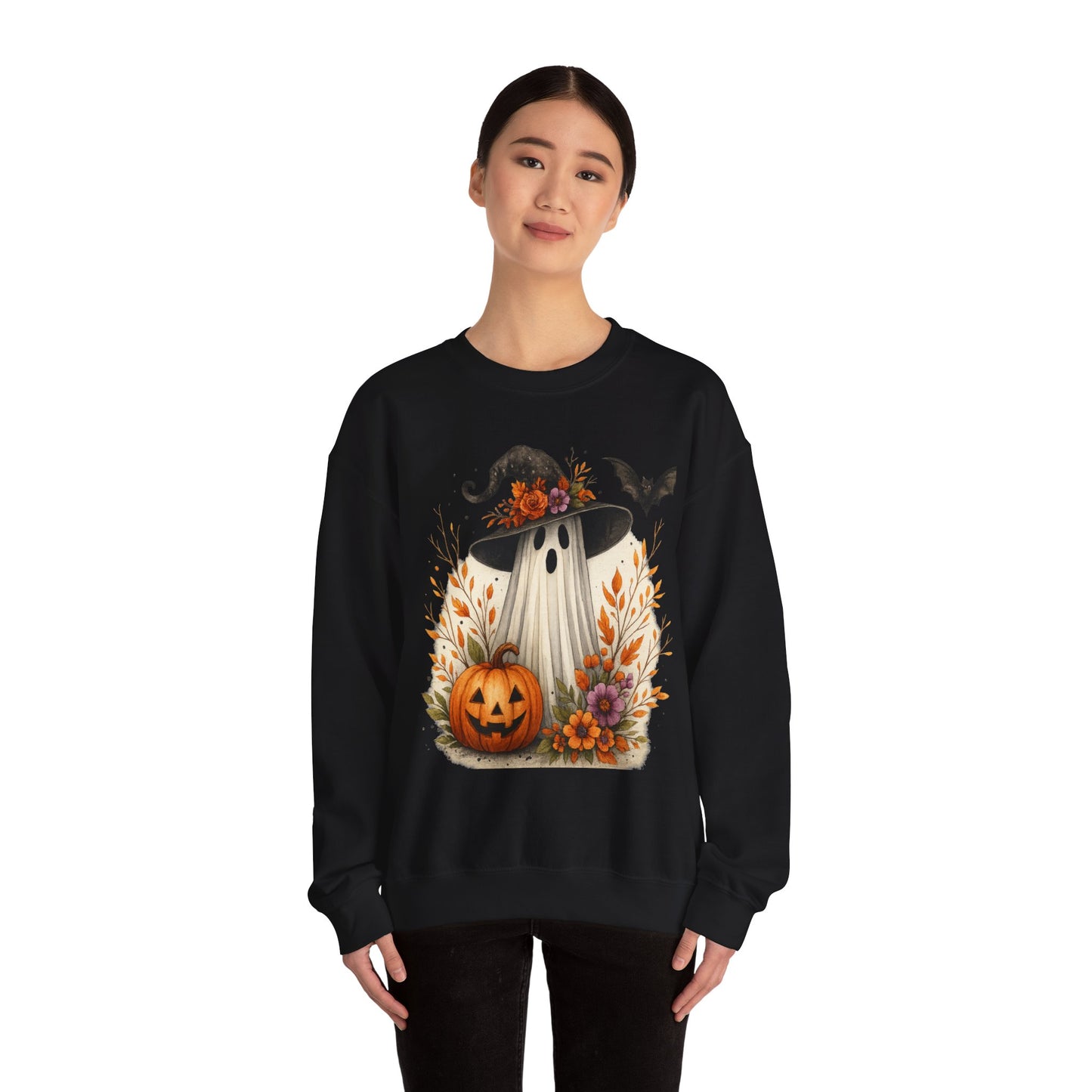 Halloween Ghost Crewneck Sweatshirt, Cozy Fall Apparel, Cute Ghost Design, Pumpkin Sweatshirt, Unisex Halloween Gift