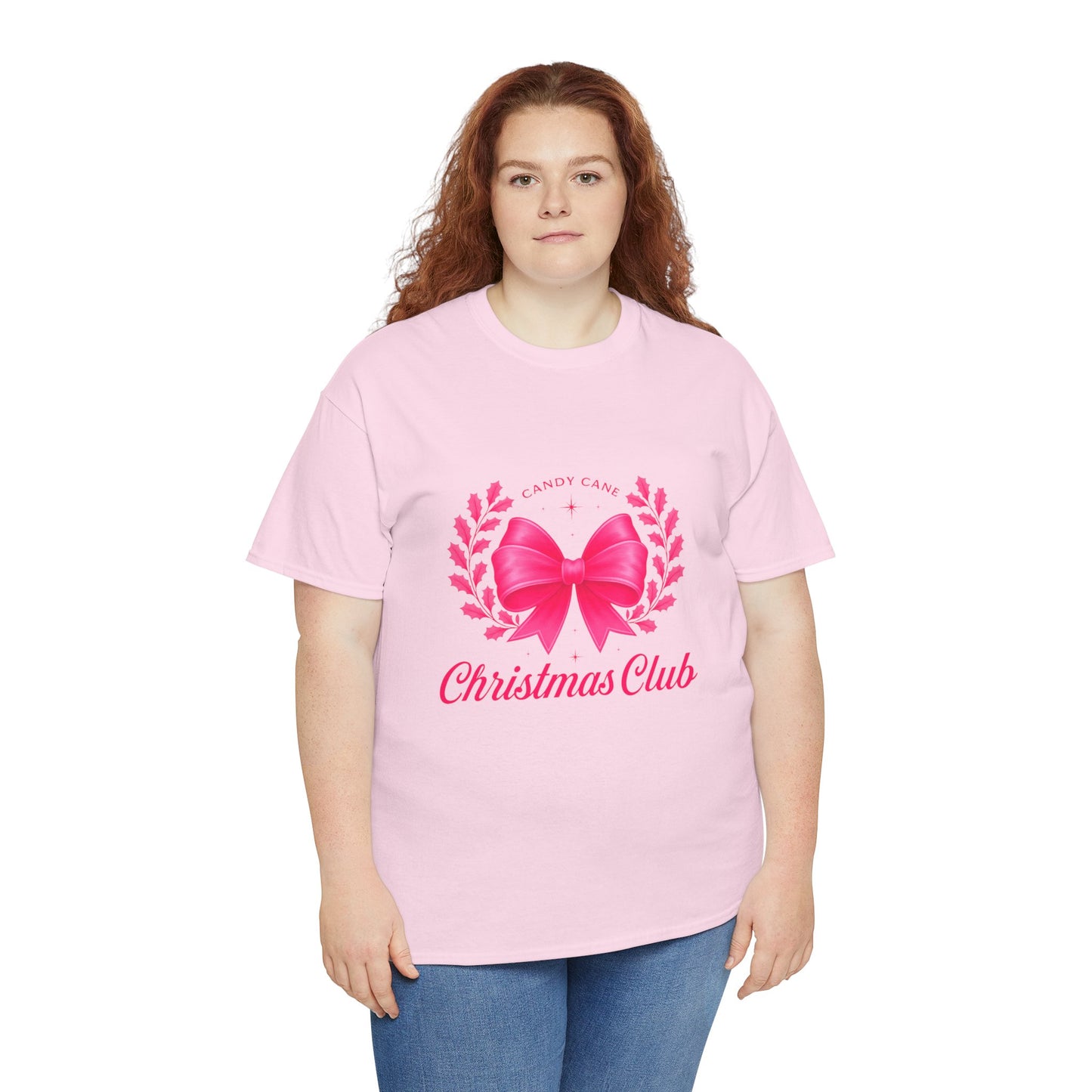 Christmas Tee with Pink Bow and Candy Cane Christmas Club Text