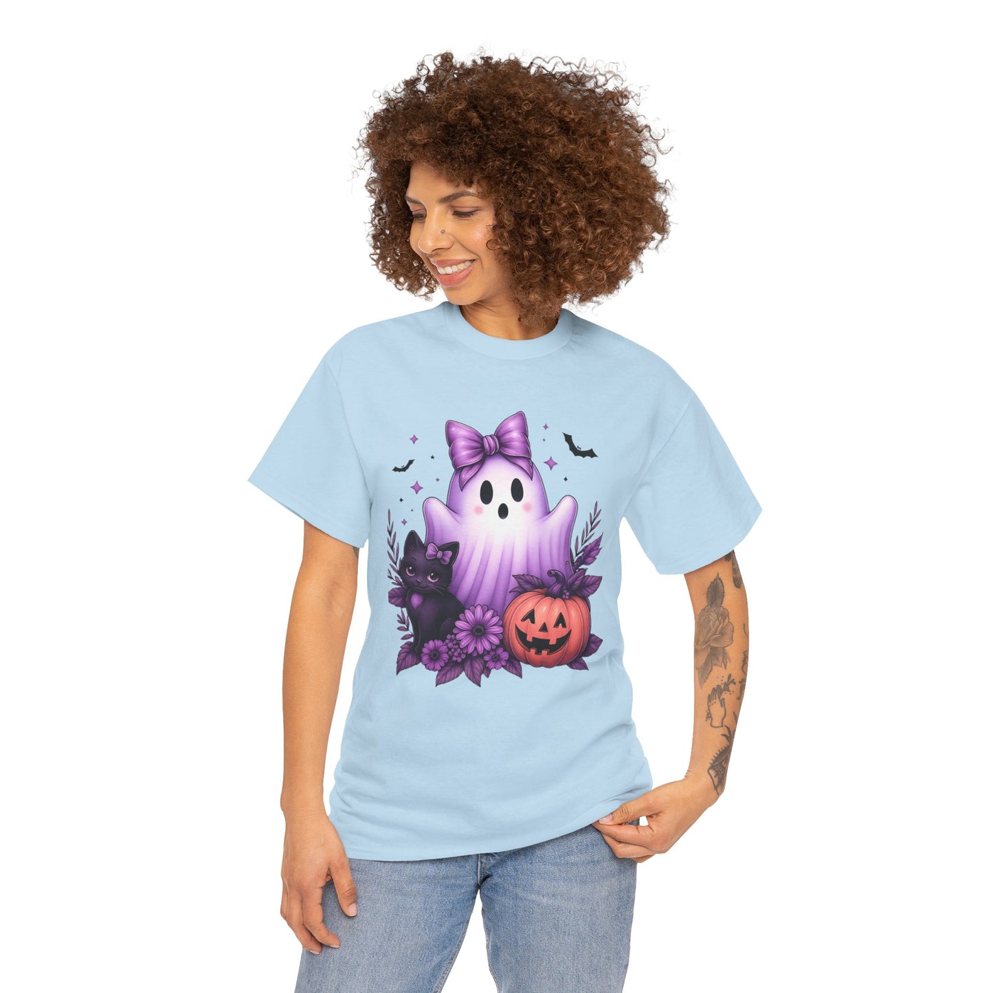 Pastel Halloween Ghost Cat Tee