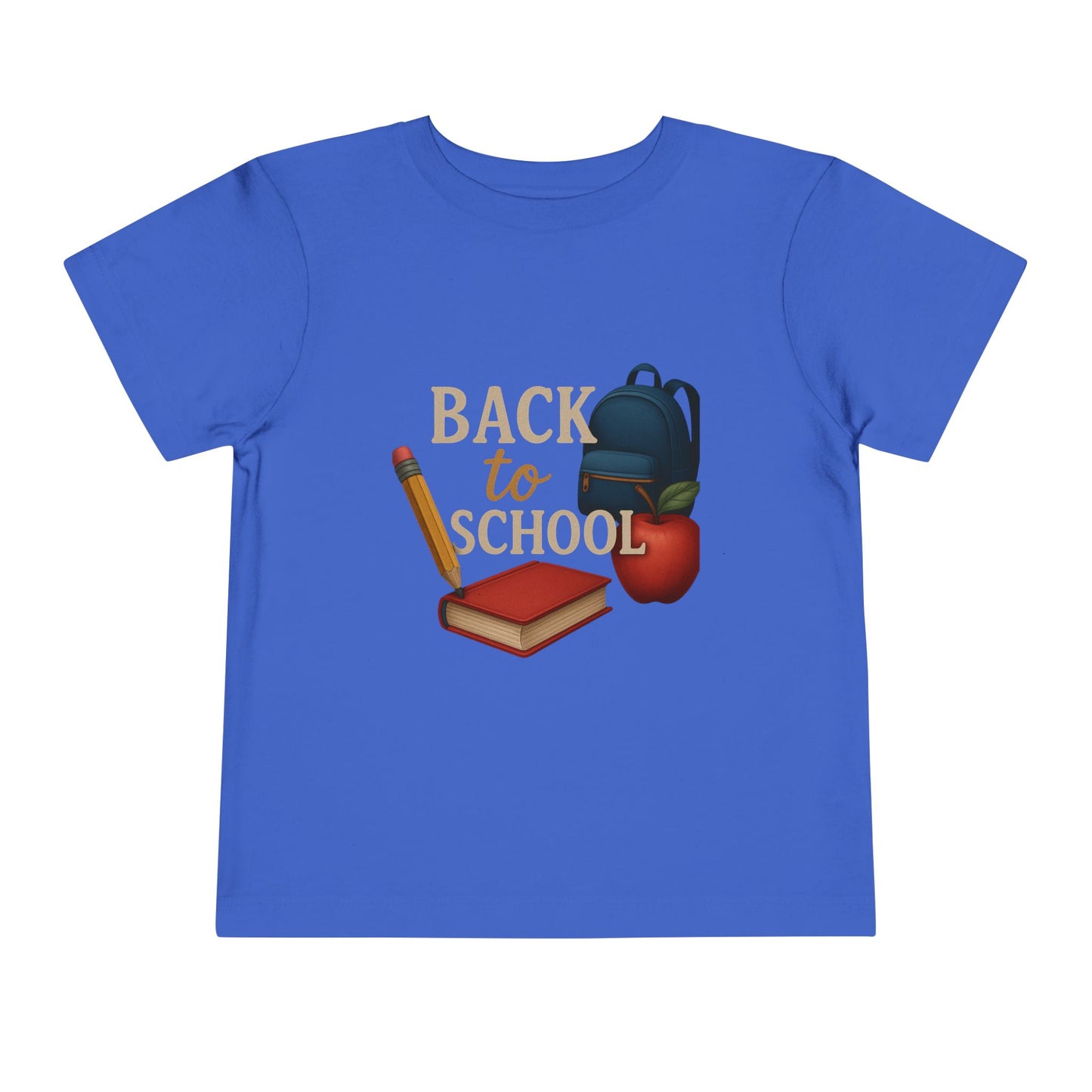Toddler Tee Back to School Shirt with Backpack, Apple, Pencil, and Book Design
