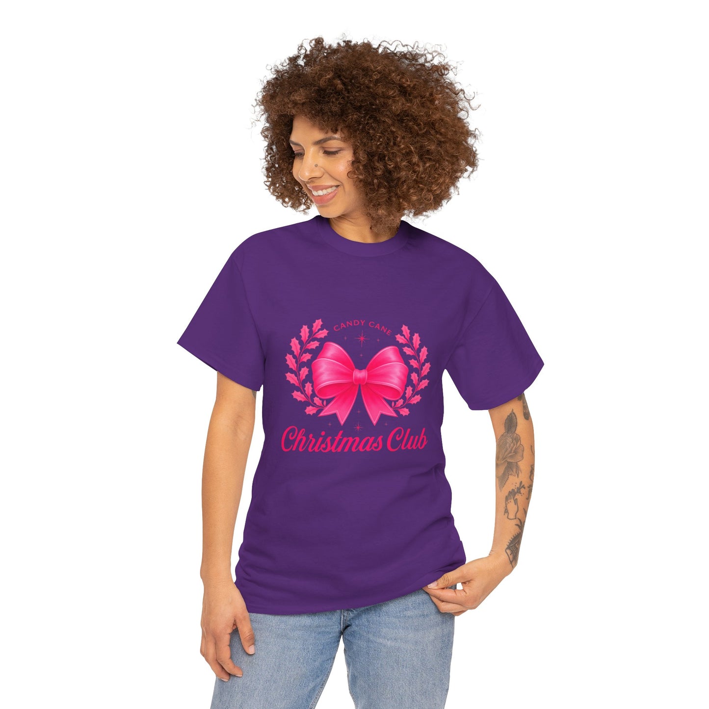 Christmas Tee with Pink Bow and Candy Cane Christmas Club Text