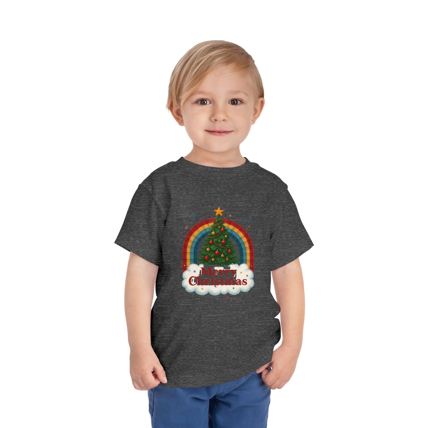 Merry Christmas Plaid Rainbow Tree Toddler Tee